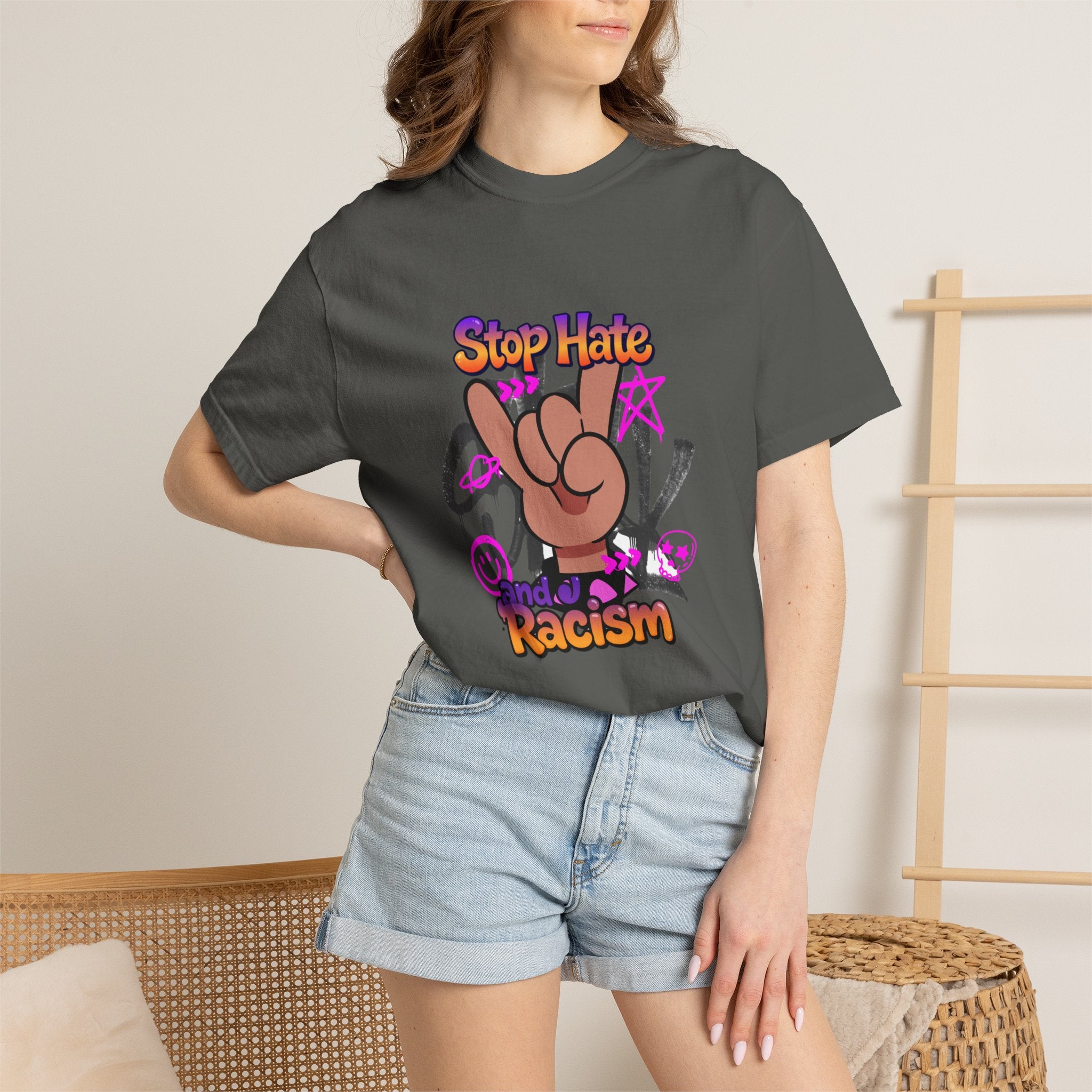 Stop Hate and Racism Graphic T-Shirt – Anti-Racism Solidarity Tee