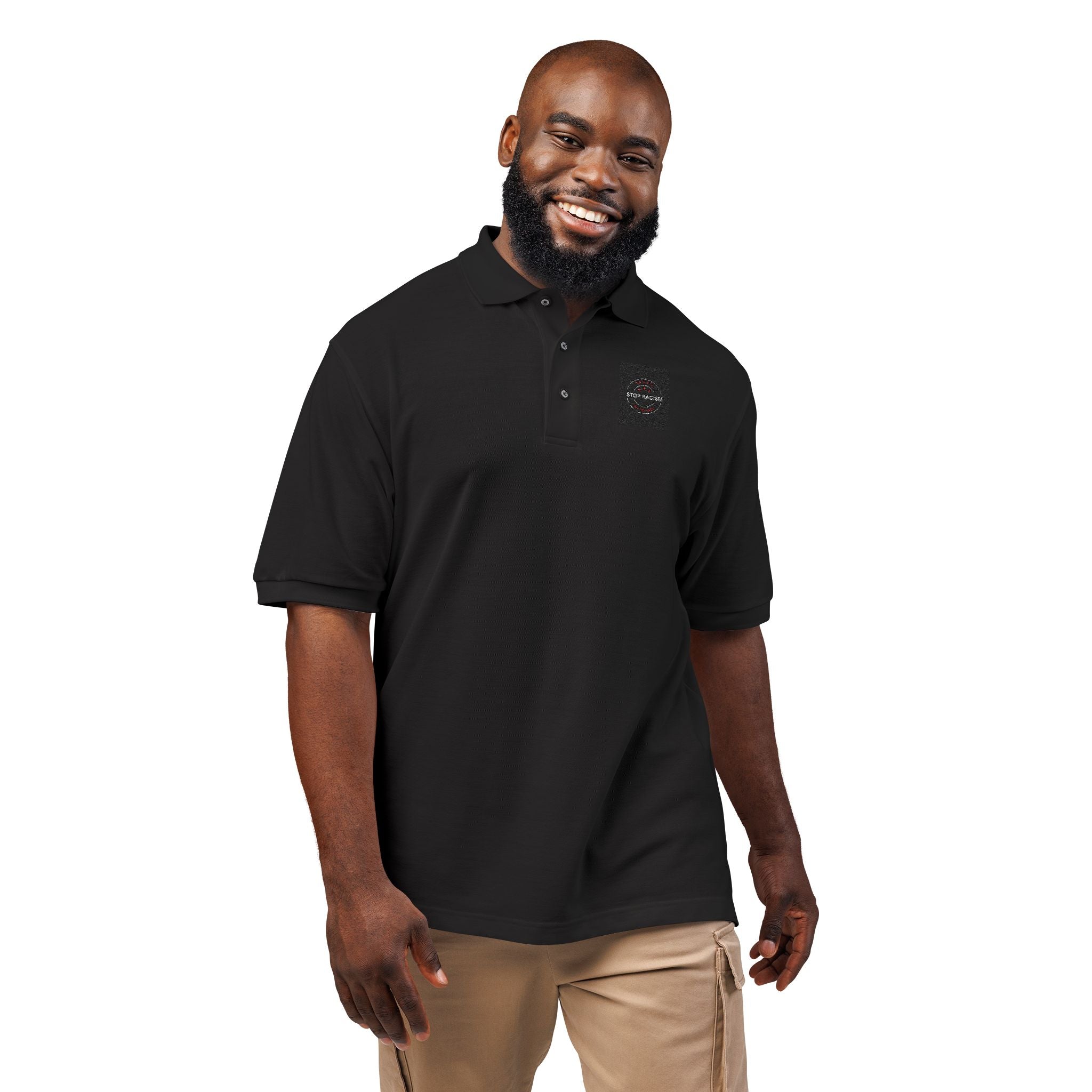 Embroidered 'Just Breathe' White Polo Shirt