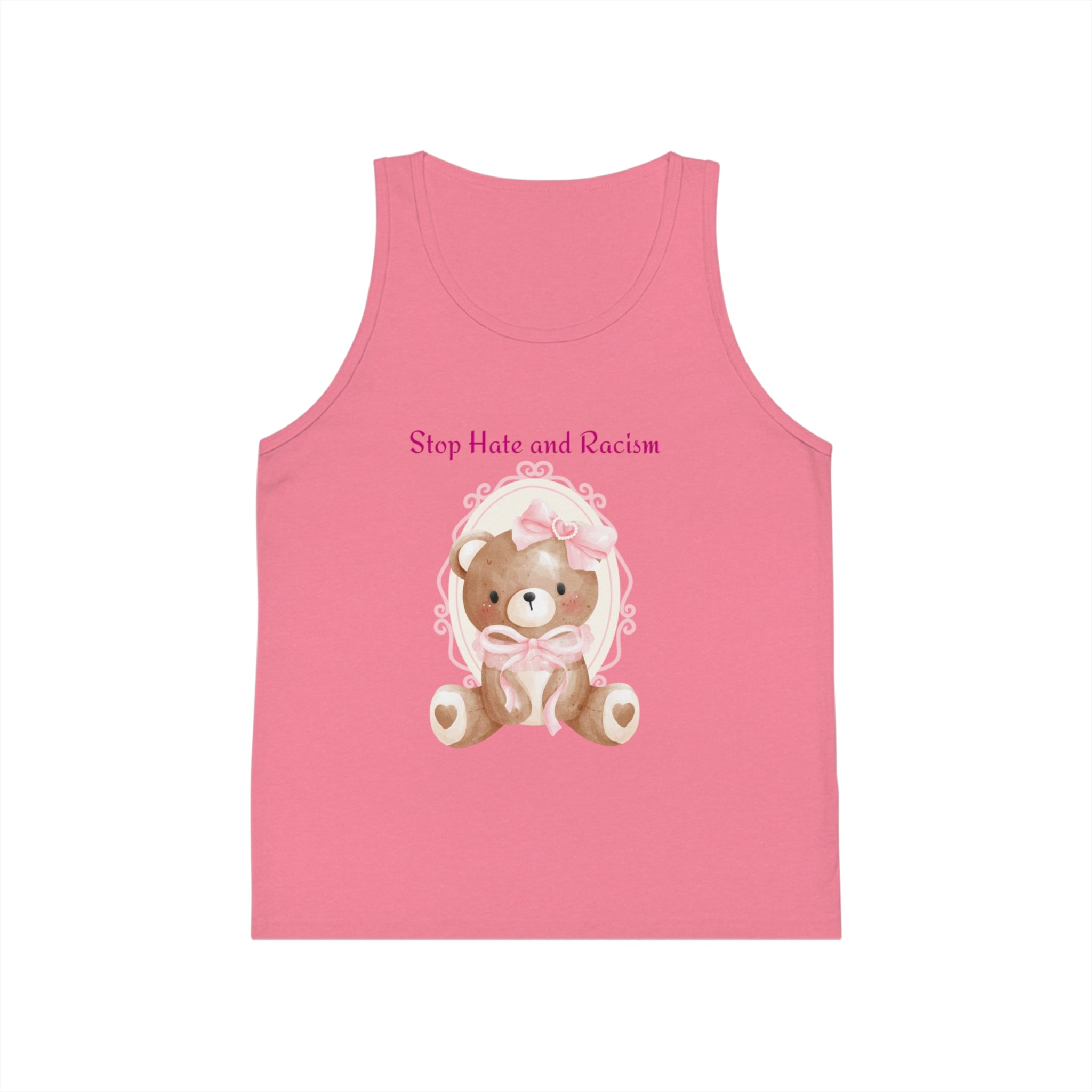 Kids Tank Top — "Stop Hate and Racism" Teddy Bear Graphic