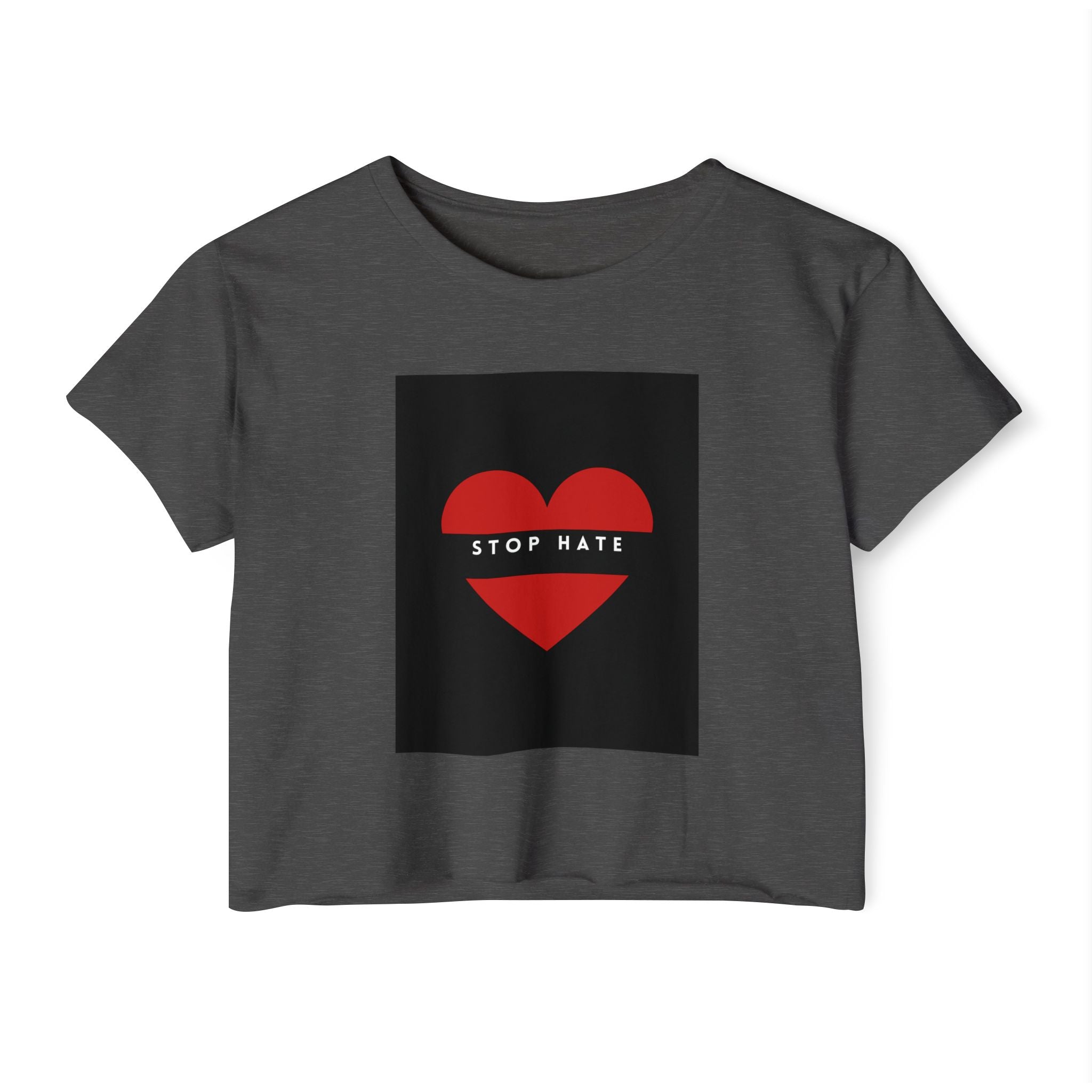 Stop Hate Heart Crop Top — Women's Festival Activist Tee