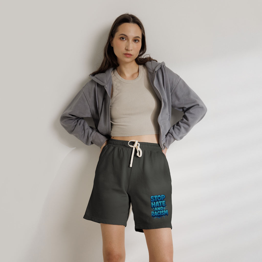 Stop Hate and Racism Fleece Sweat Shorts — Garment-Dyed Lightweight Lounge Shorts