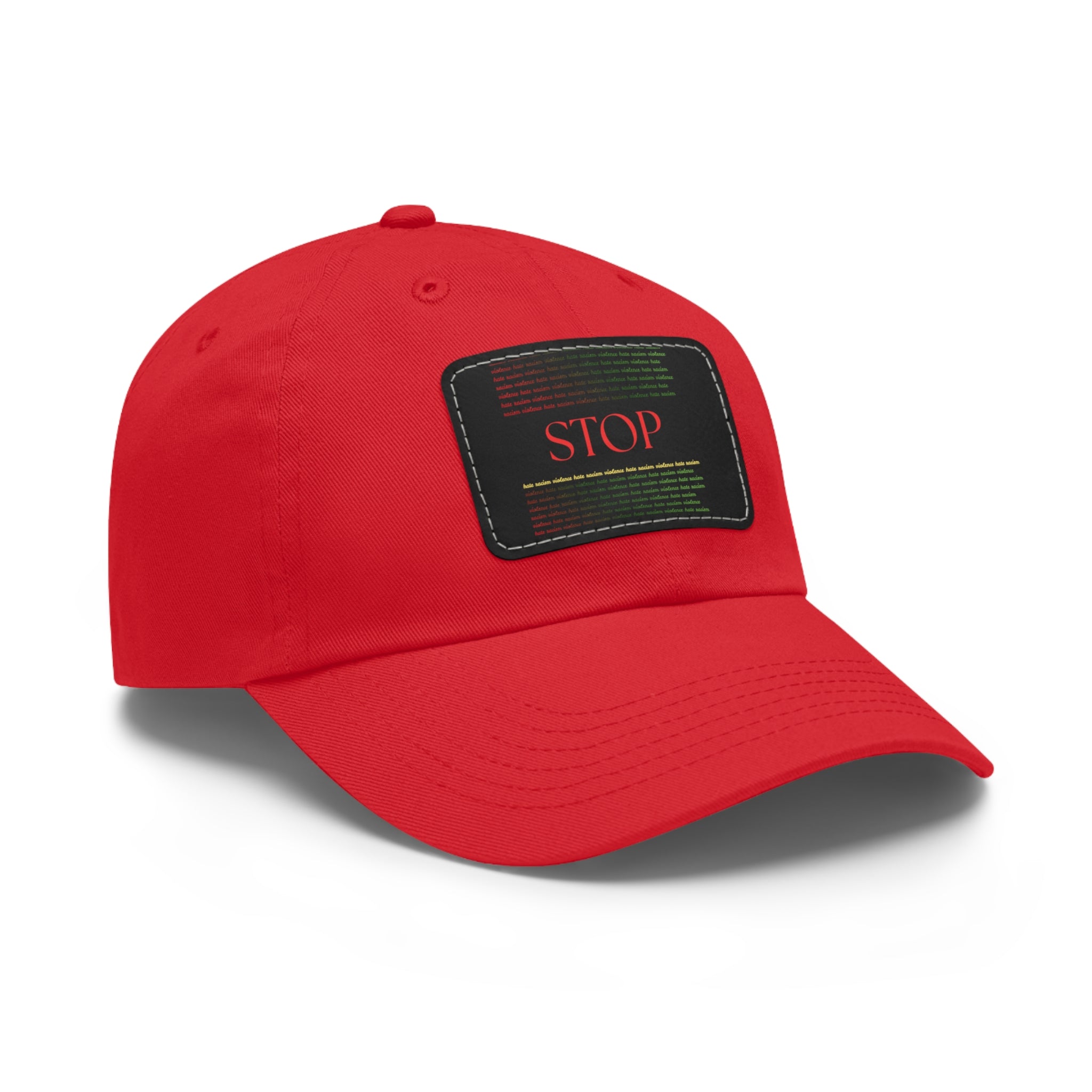 Leather Patch Dad Hat — 'STOP' Embossed Casual Baseball Cap