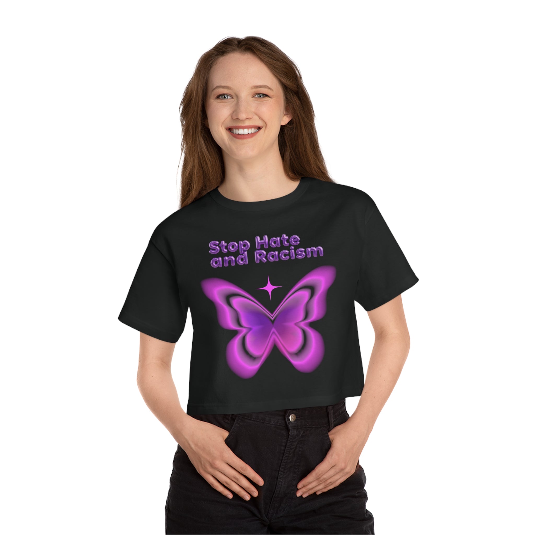 Stop Hate and Racism Butterfly Cropped Tee