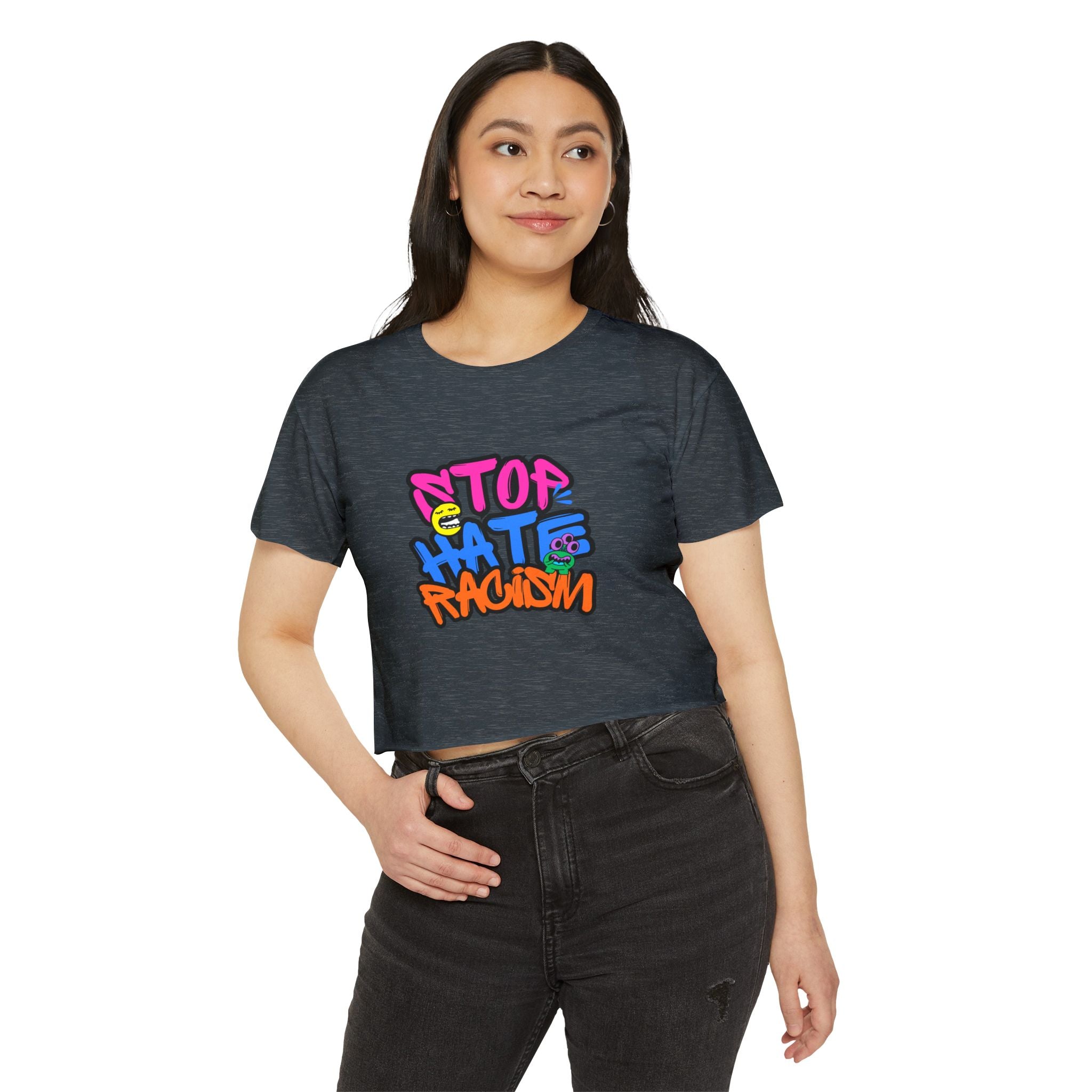 Crop Top — "Stop Hate Racism" Colorful Graffiti Festival Tee