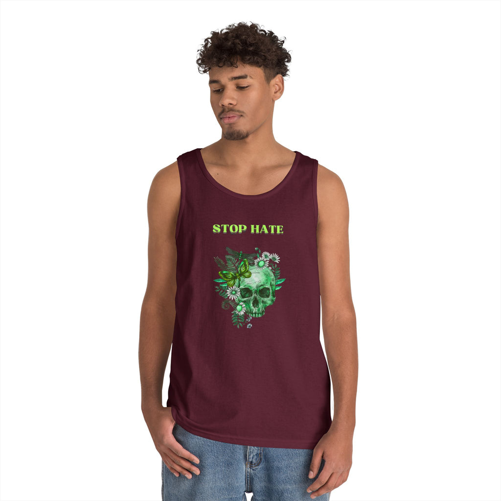 Stop Hate Skull Tank — Green Floral Skull Tank Top