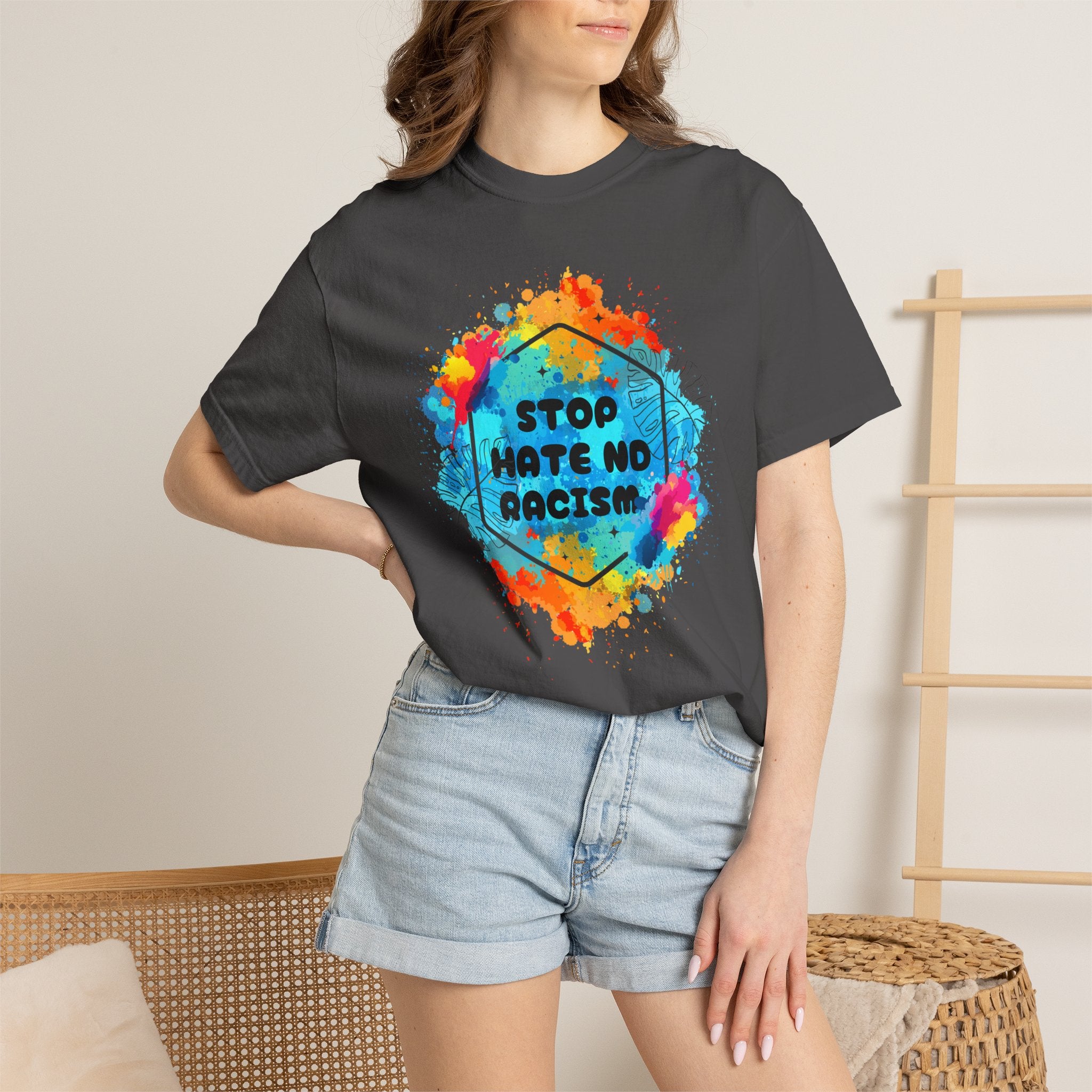 Stop Hate No Racism T-Shirt — Colorful Anti-Racism Statement Tee