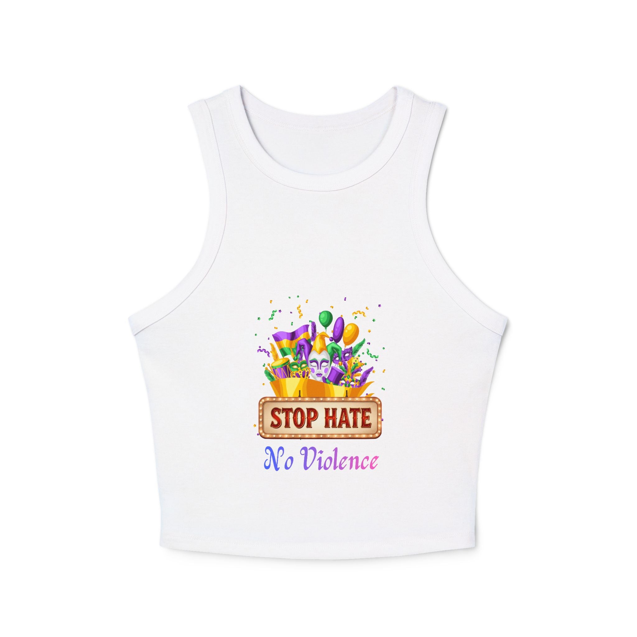 Racer Tank Top — "Stop Hate No Violence" Pride-Inspired Peace Tee