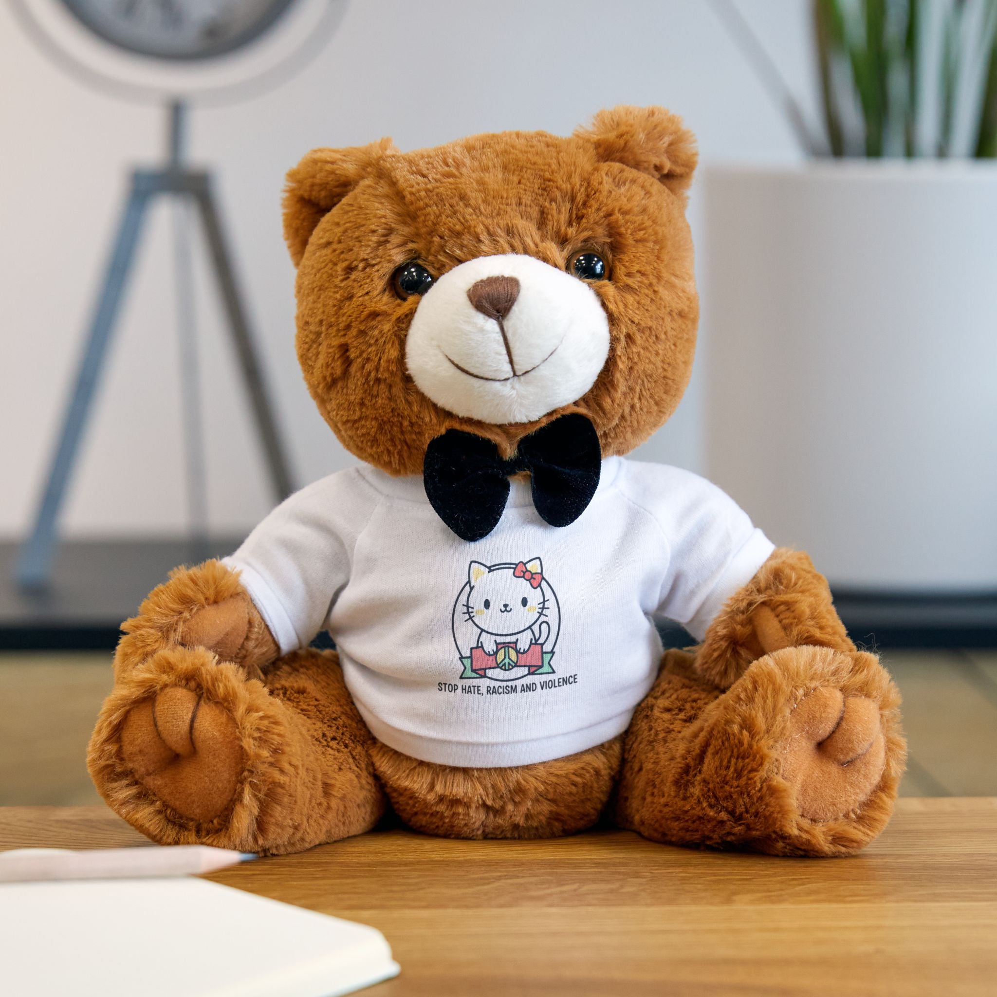 Plush Teddy Bear with Cute Printed T‑Shirt – Soft Brown Stuffed Animal Gift