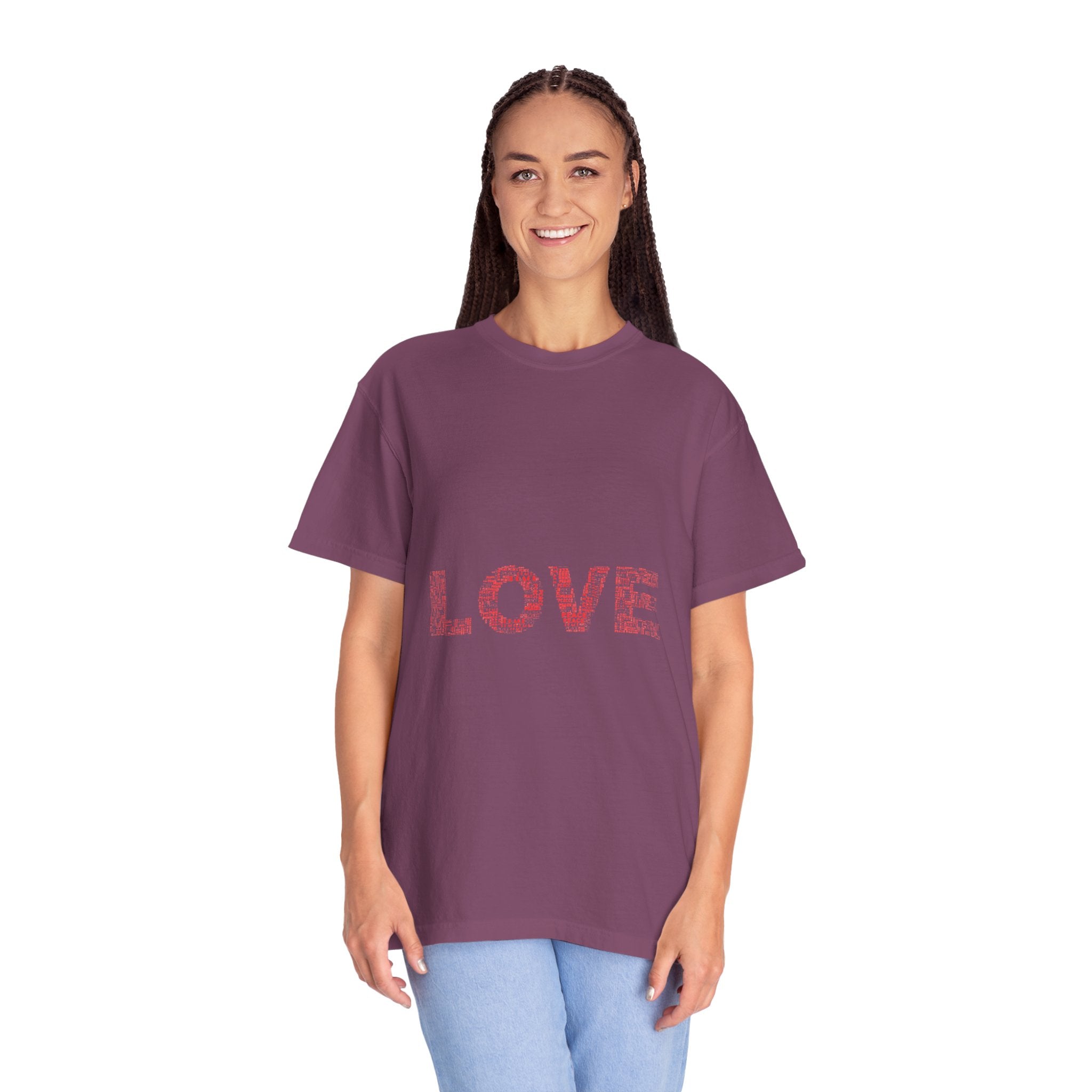 LOVE Graphic T-Shirt — Pink Floral Text Tee for Valentine’s Day & Everyday