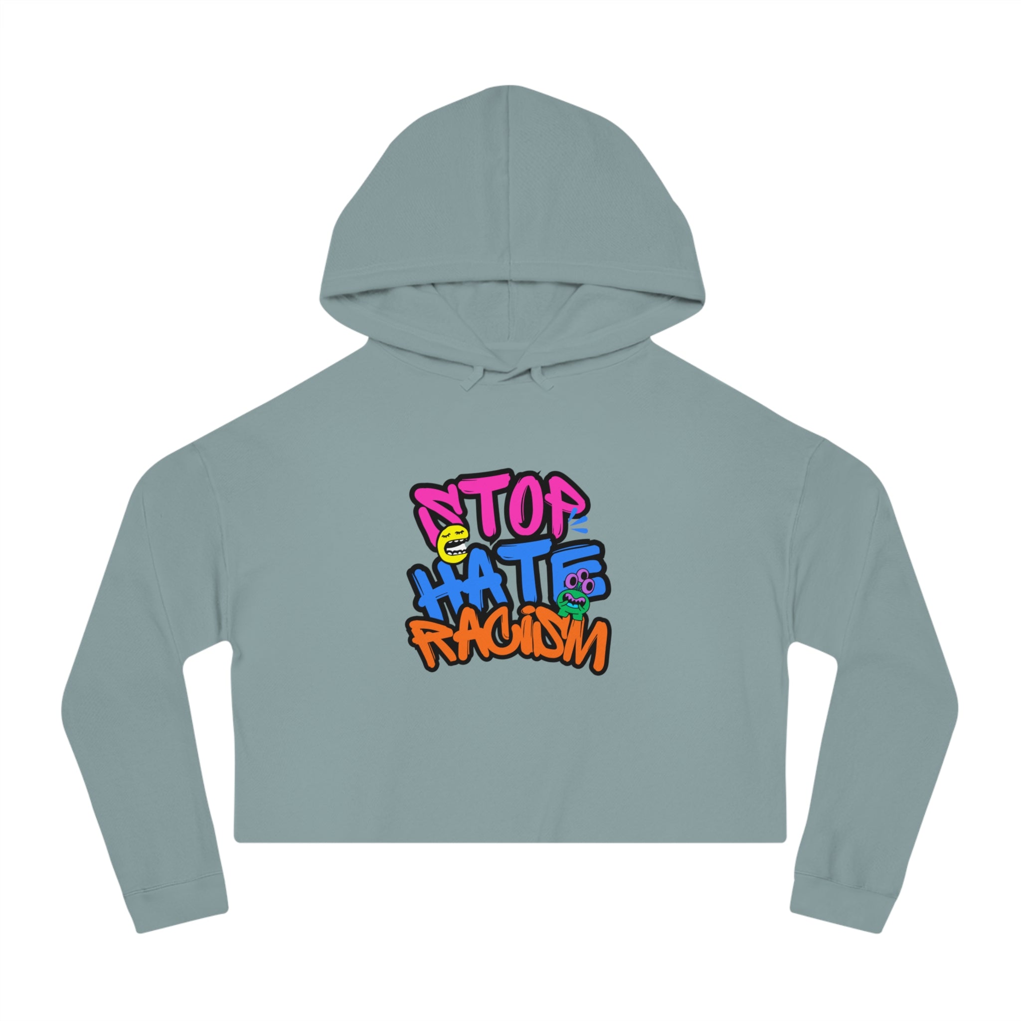 Cropped Hoodie "Stop Hate, Not People" Graffiti Anti-Racism Sweatshirt