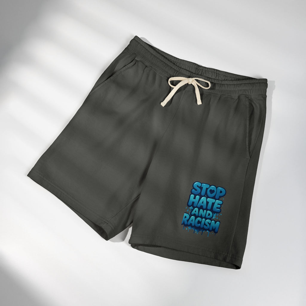 Stop Hate and Racism Fleece Sweat Shorts — Garment-Dyed Lightweight Lounge Shorts