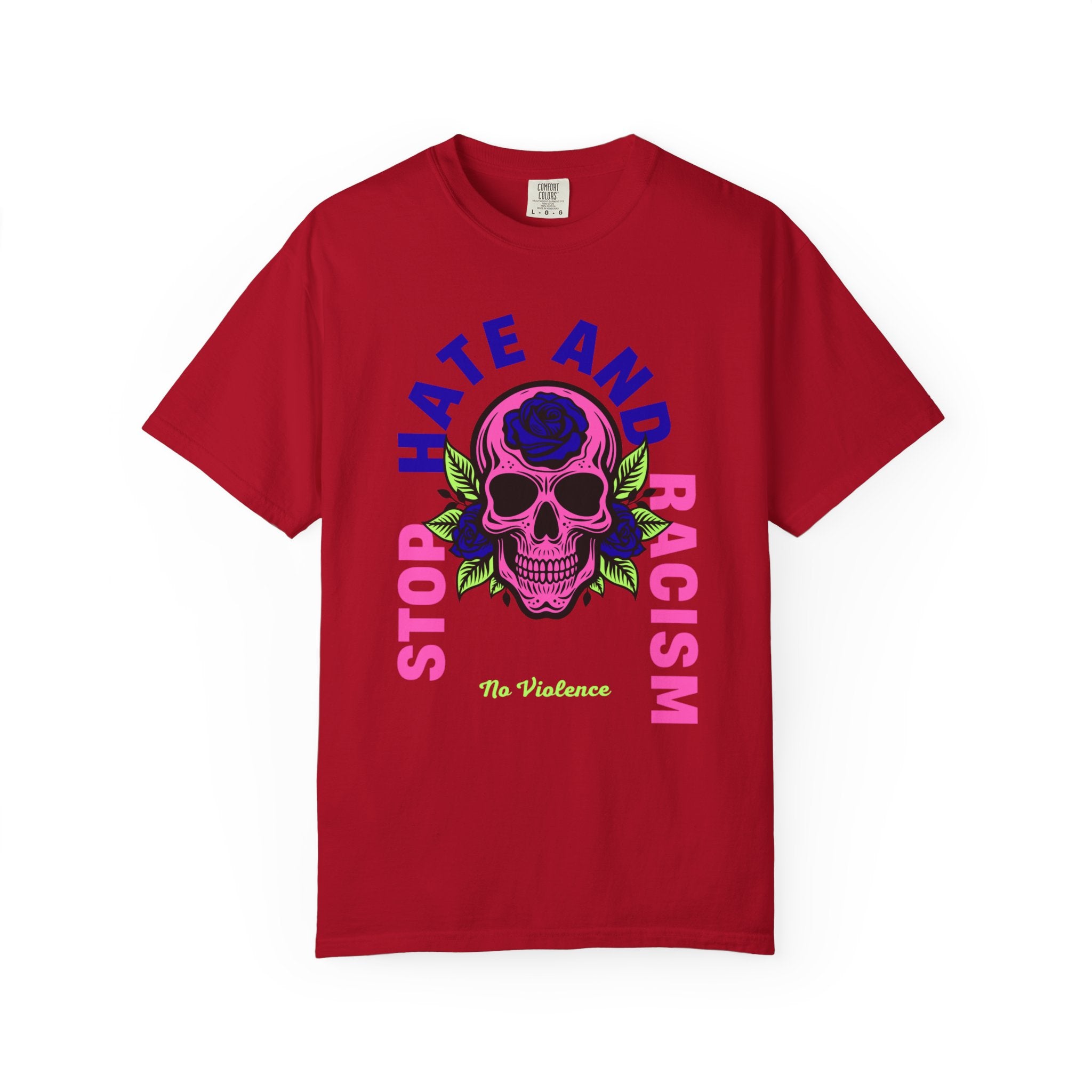 Stop Hate and Racism Skull T-Shirt — Anti-Racism Statement Tee