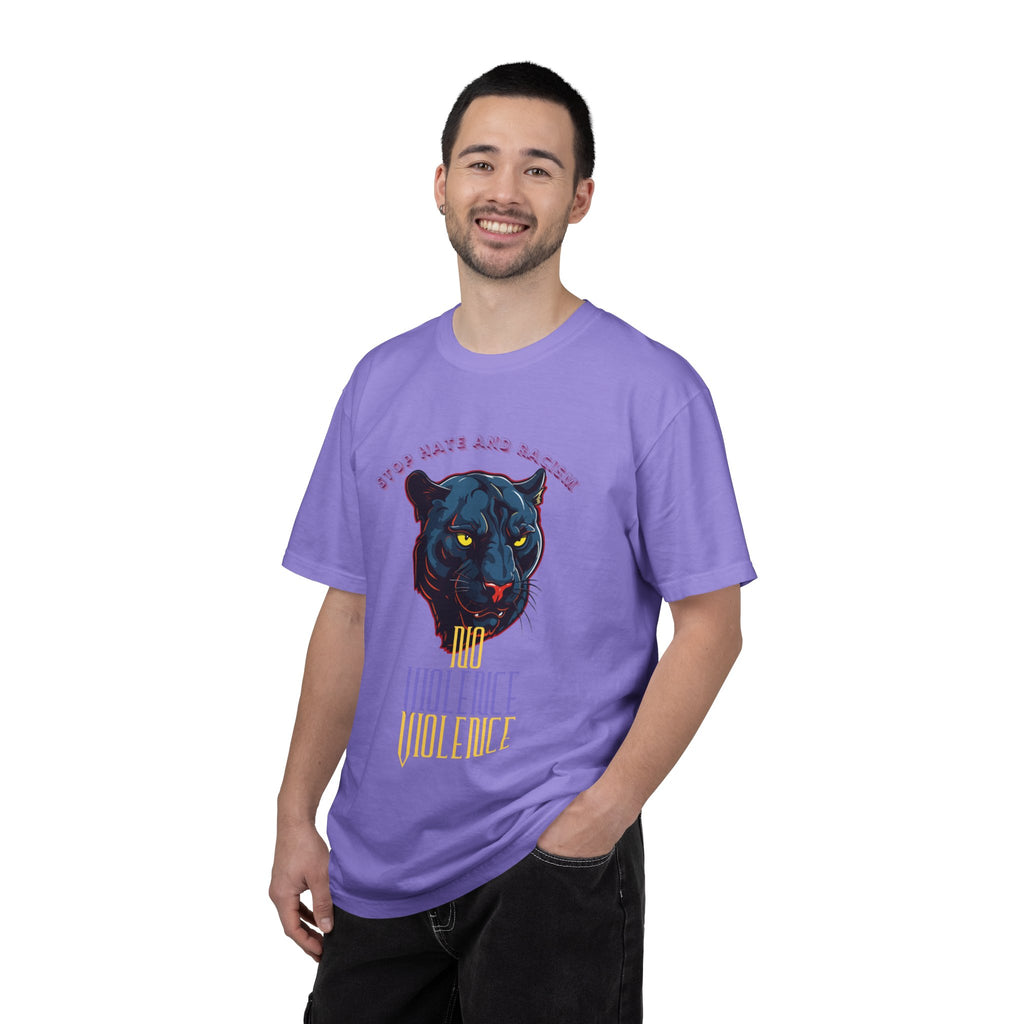 No Violence Panther T-Shirt — Graphic Animal Tee with 'No Violence' Text