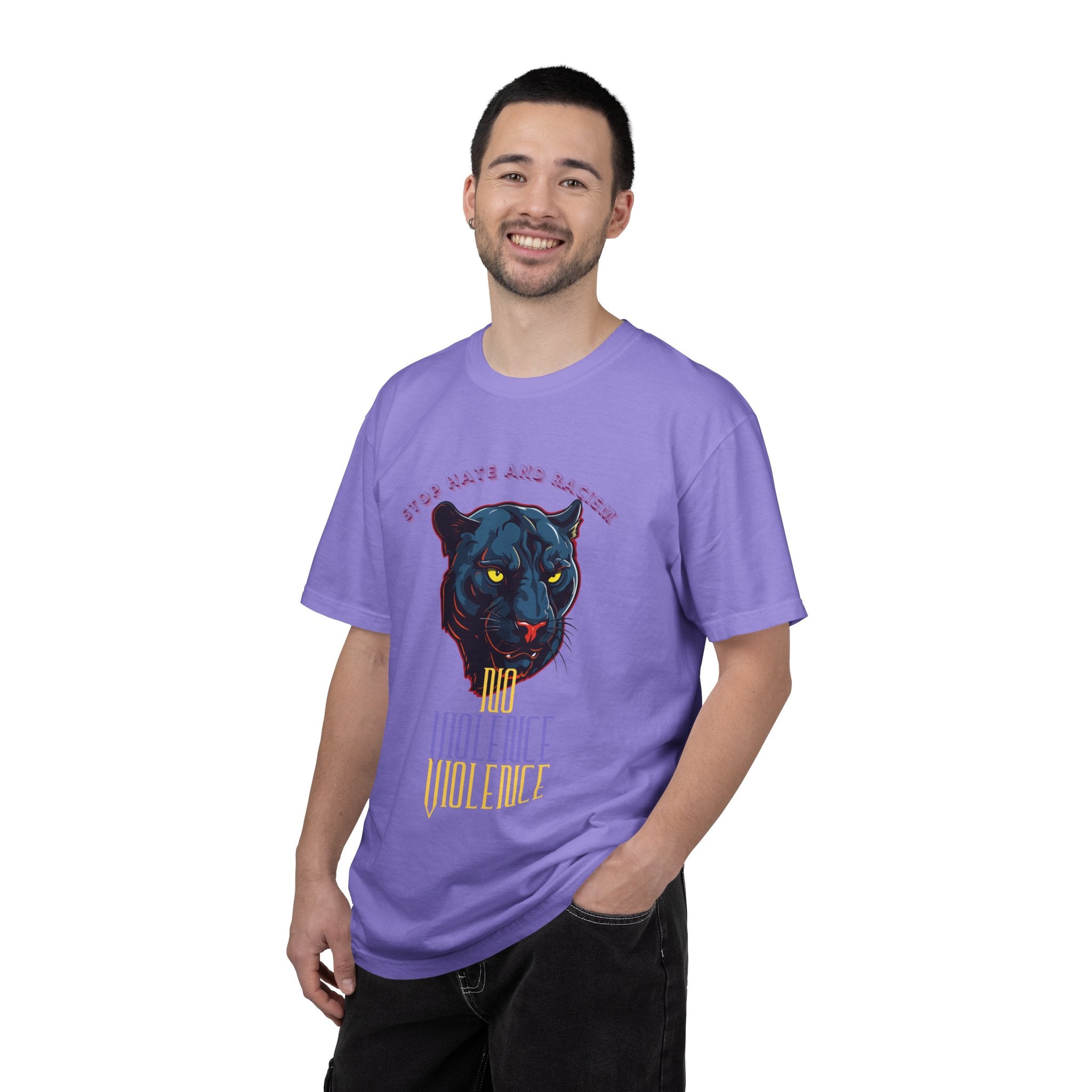 No Violence Panther T-Shirt — Graphic Animal Tee with 'No Violence' Text