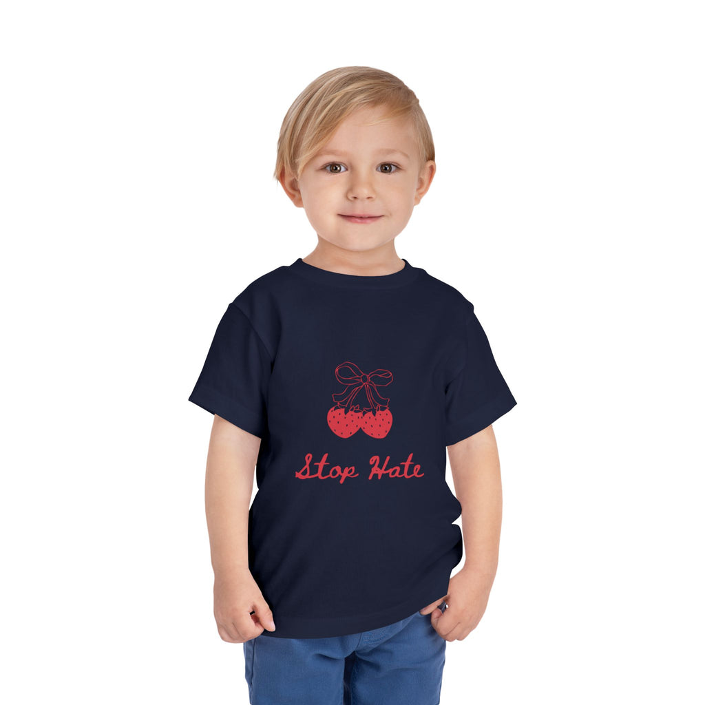 Stop Hate Toddler Tee — Cute Strawberry Heart Graphic Kids Shirt