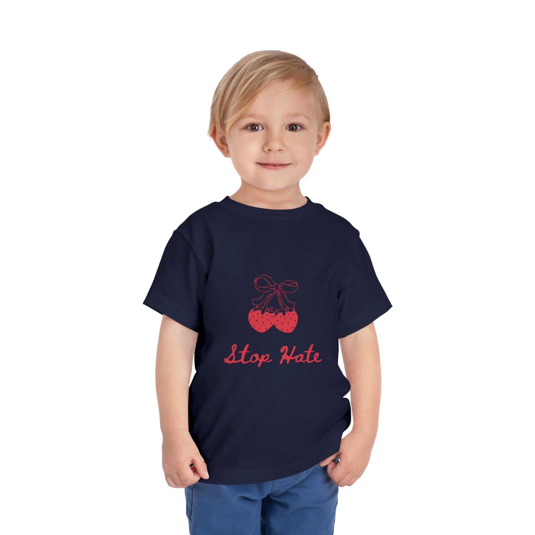 Stop Hate Toddler Tee — Cute Strawberry Heart Graphic Kids Shirt