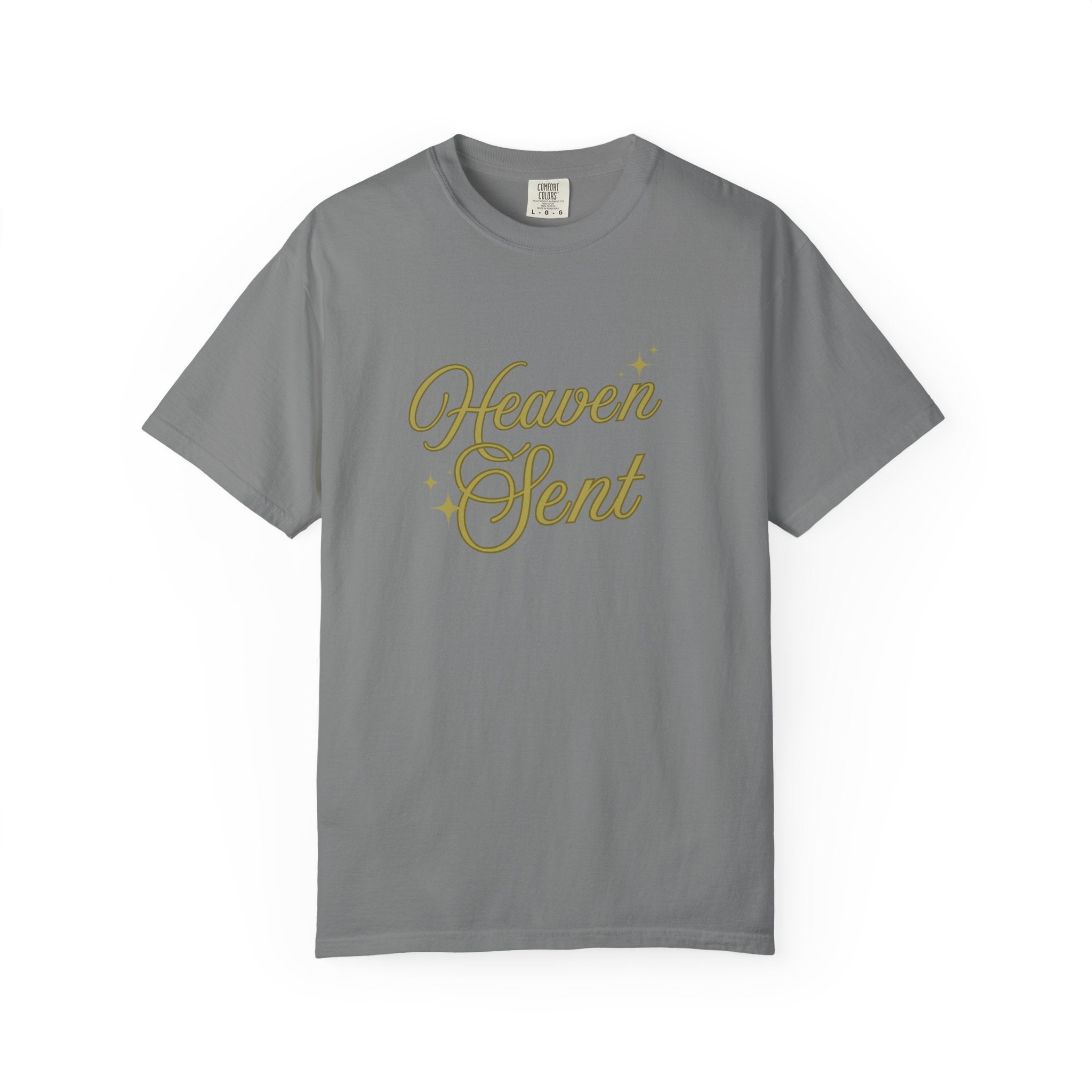 Heaven Sent Graphic Tee – Script Text Logo Cotton T-Shirt