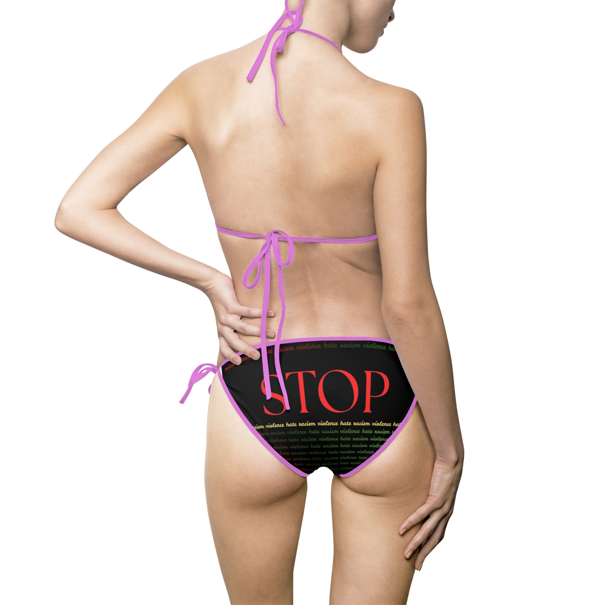 STOP Text Black Graphic Bikini — Protest Statement Swimsuit
