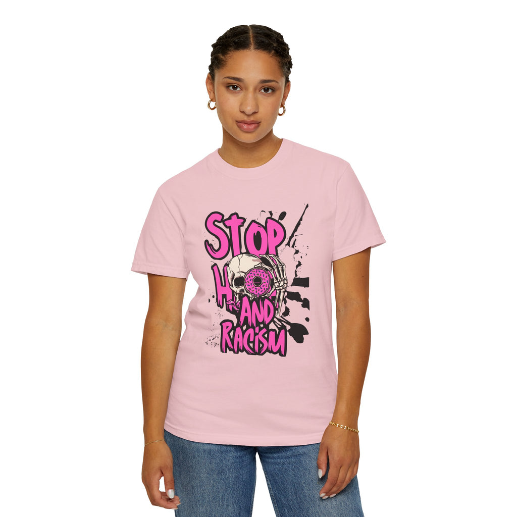 Stop H8 and Racism Graphic Tee — Anti-Racism Skull Donut Protest T-Shirt