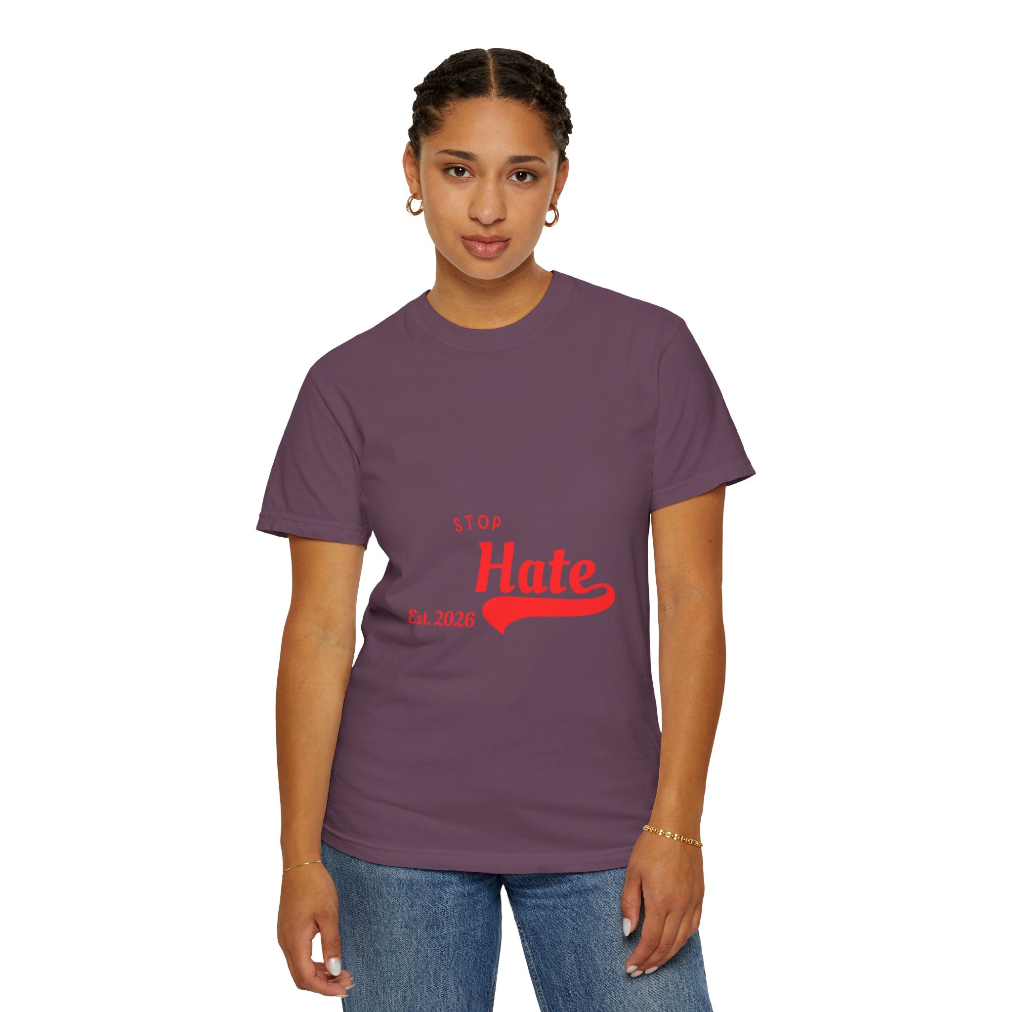Stop Hate T-Shirt — Retro Script 'Est. 2026' Anti-Hate Graphic Tee