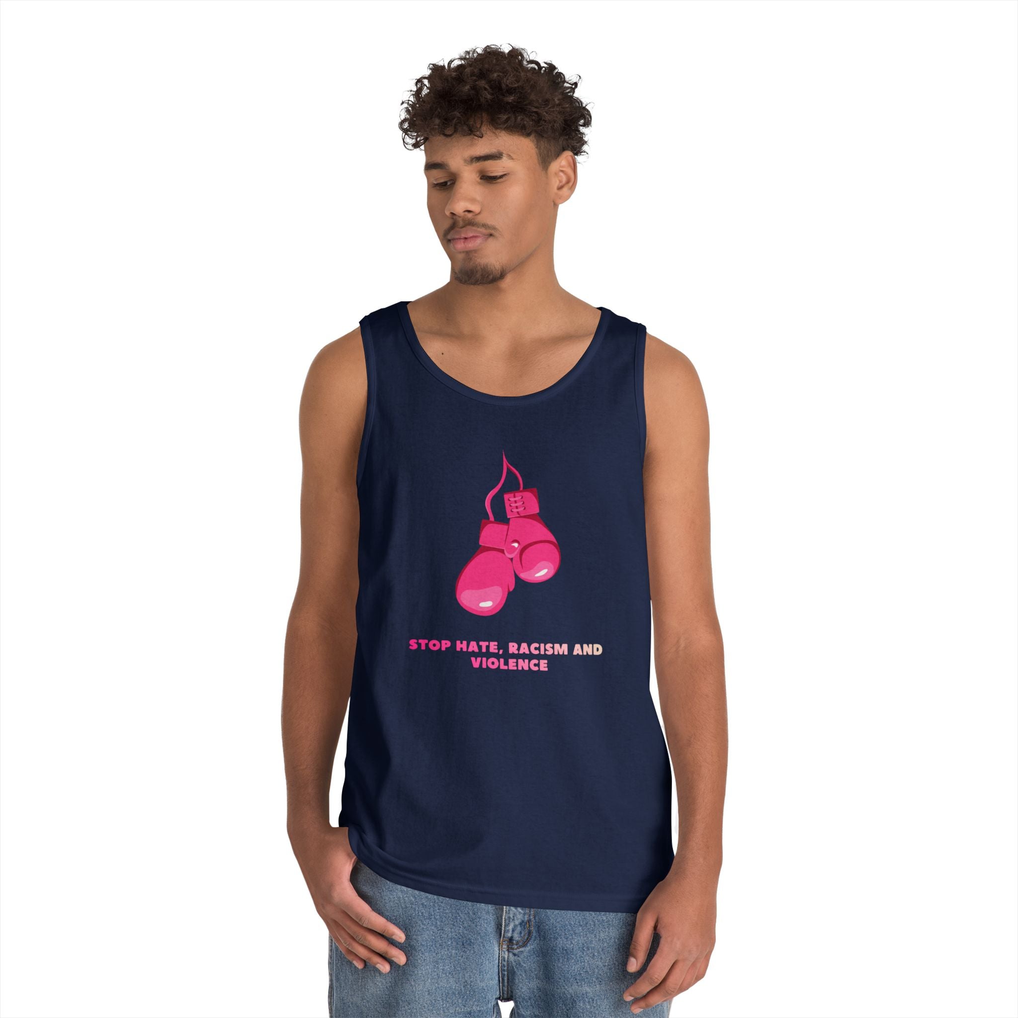 Pink Boxing Gloves Tank Top – “Stop Hate, Racism and Violence” Graphic Tank