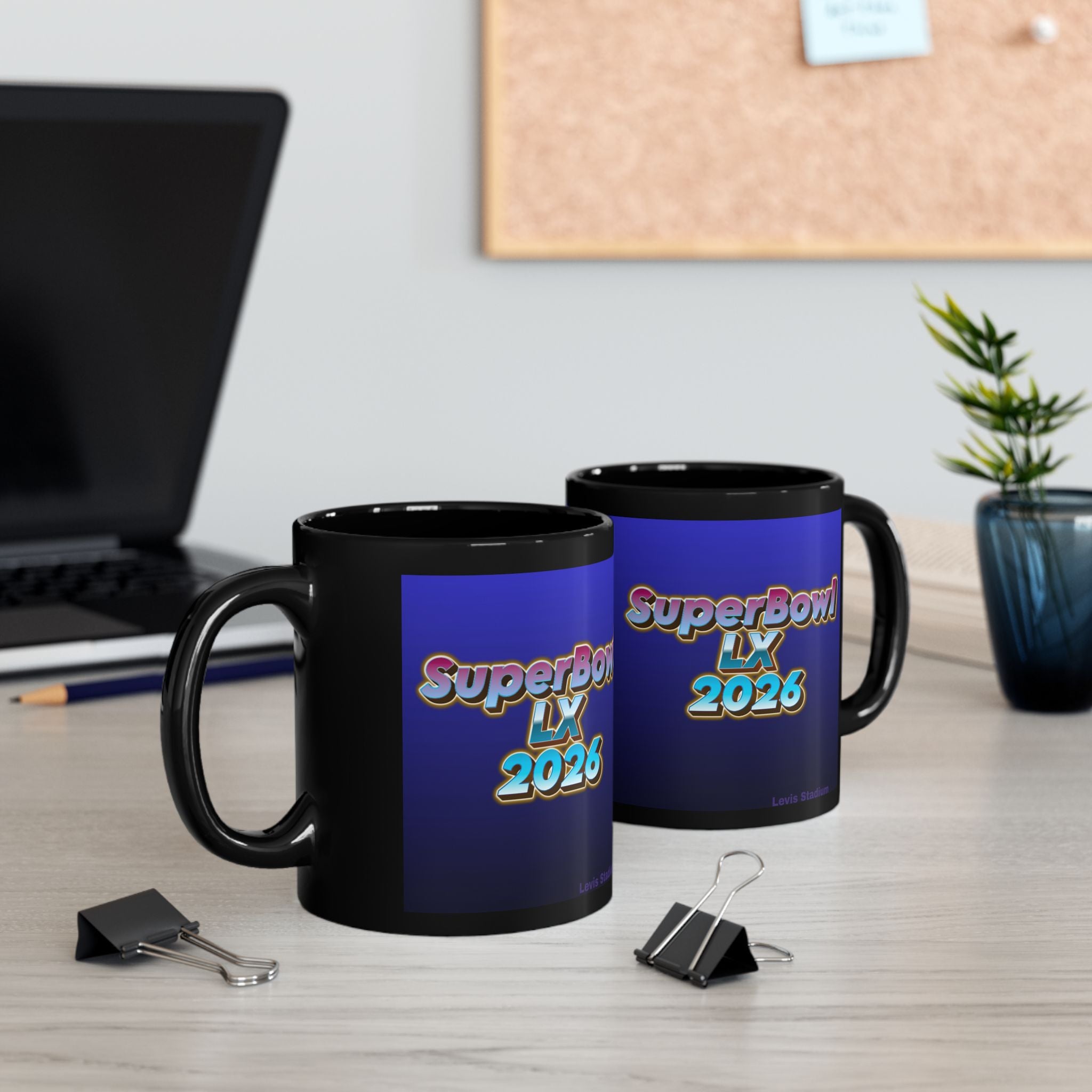 SuperBowl LX 2026 Black Mug – Retro Gradient Football Fan Coffee Cup (11oz/15oz)