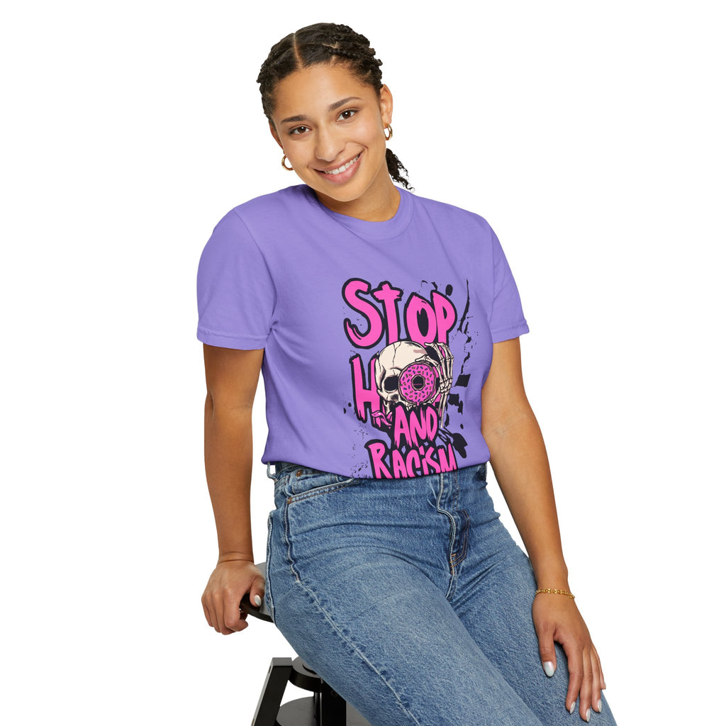 Stop H8 and Racism Graphic Tee — Anti-Racism Skull Donut Protest T-Shirt