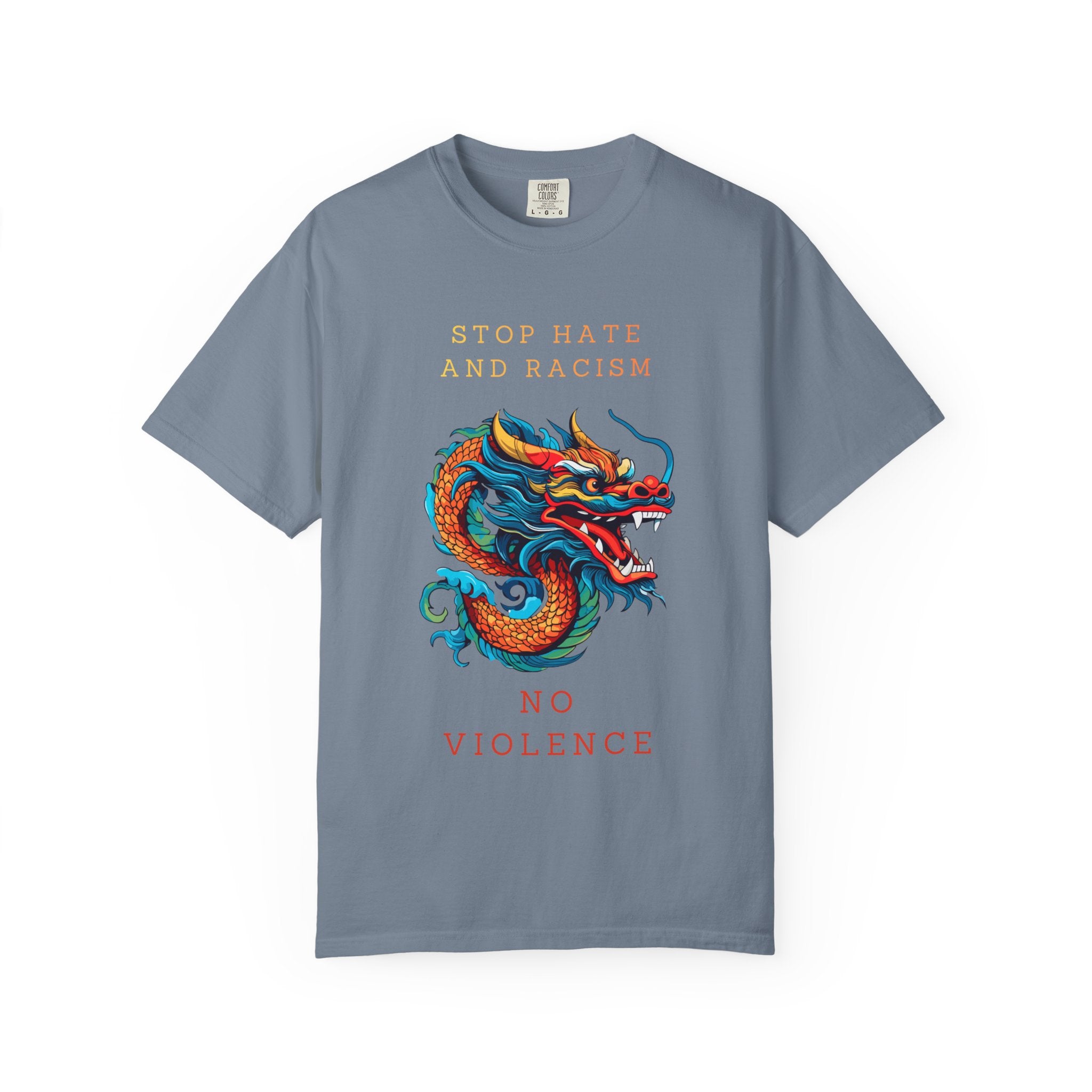 T-Shirt — 'Stop Hate and Racism, No Violence' Dragon Graphic Tee