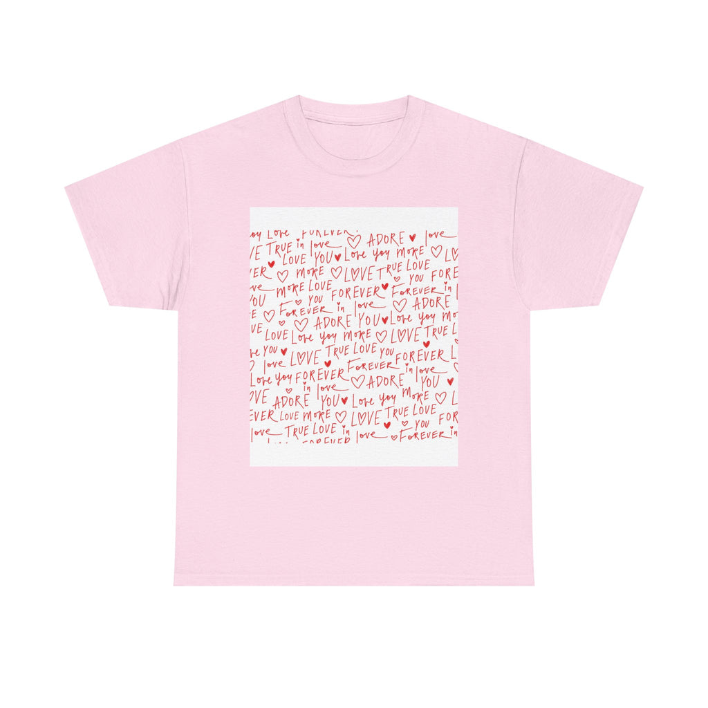 Love Notes Graphic Tee — Handwritten Red Heart Script T-Shirt
