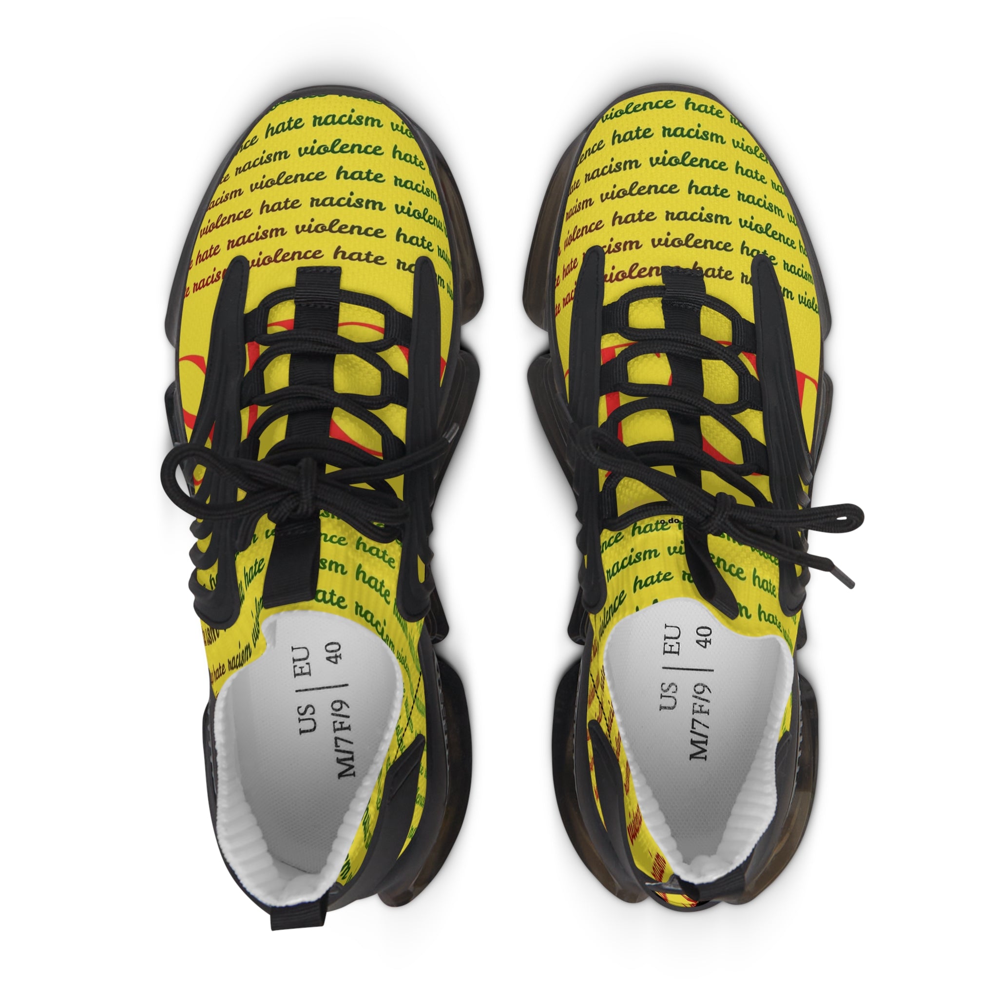 Women's Mesh Sneakers — Yellow 'hate' Pattern Breathable Fashion Runner