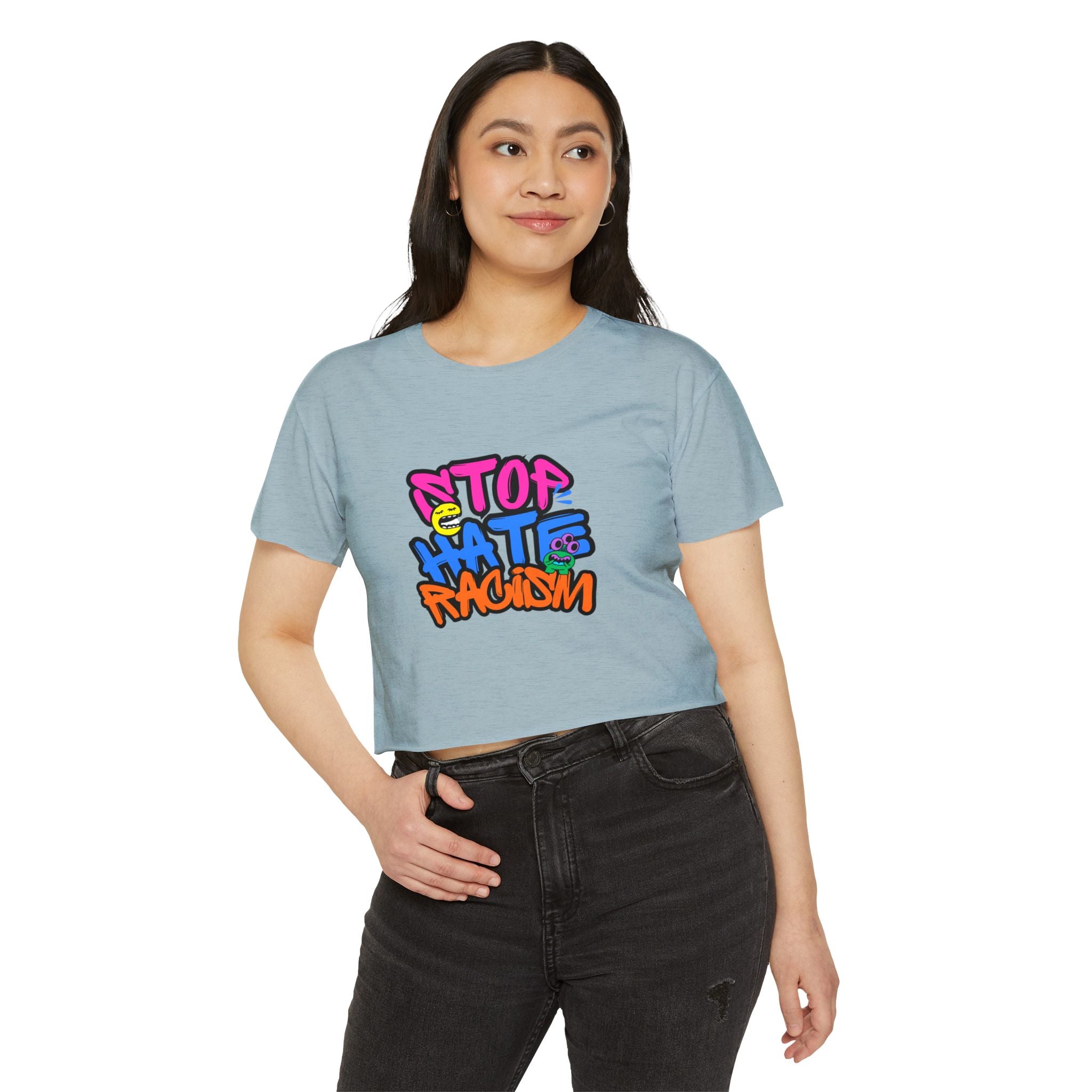 Crop Top — "Stop Hate Racism" Colorful Graffiti Festival Tee