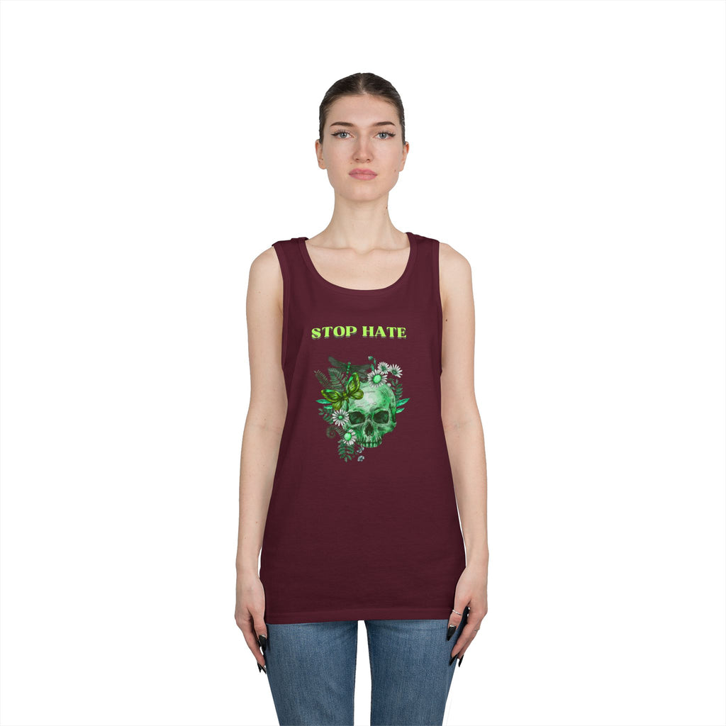 Stop Hate Skull Tank — Green Floral Skull Tank Top