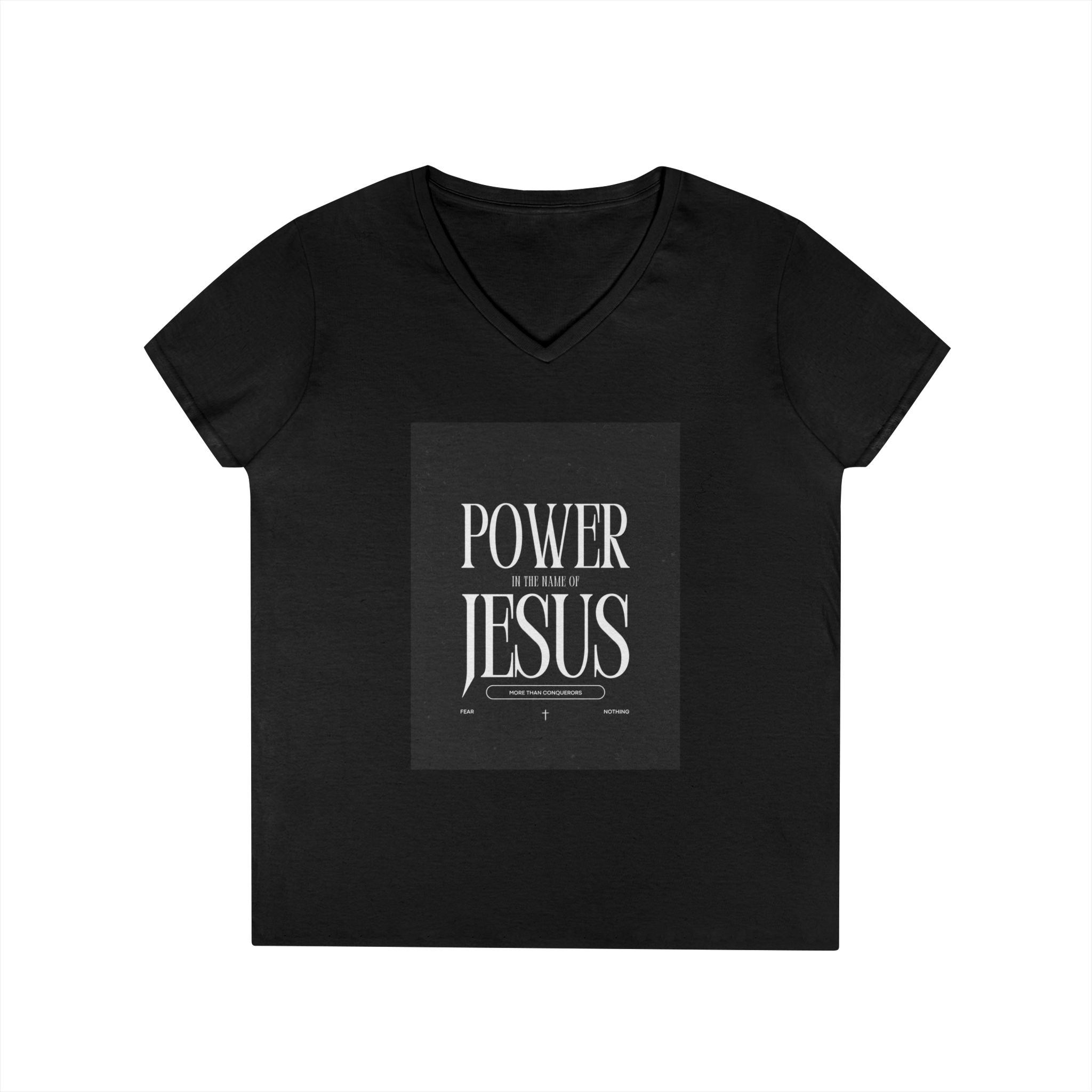 Power of Jesus Ladies' V-Neck T-Shirt — Inspirational Christian Faith Tee