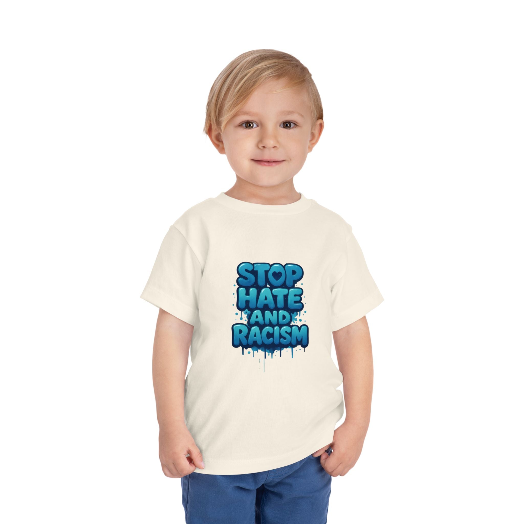 Stop Hate and Racism Toddler Tee — Blue Graffiti Anti-Racism Shirt