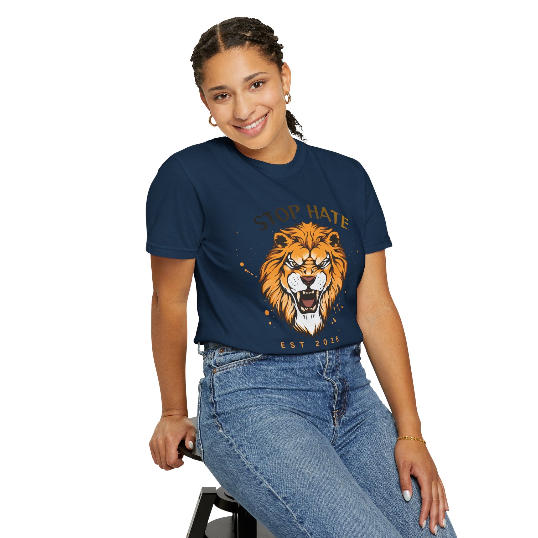 Stop Hate Lion T-Shirt — "Stop Racism and Violence" Statement Tee