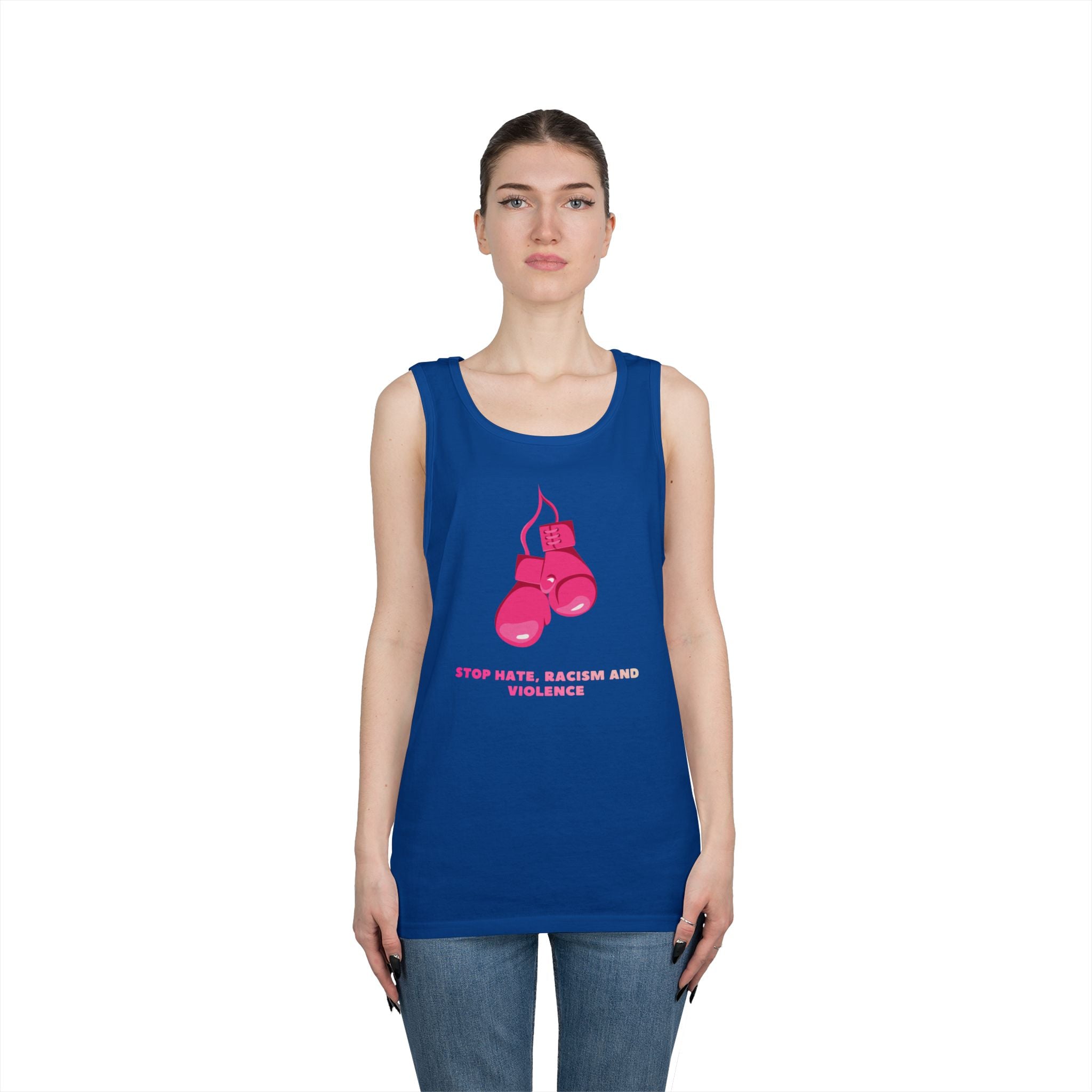Pink Boxing Gloves Tank Top – “Stop Hate, Racism and Violence” Graphic Tank