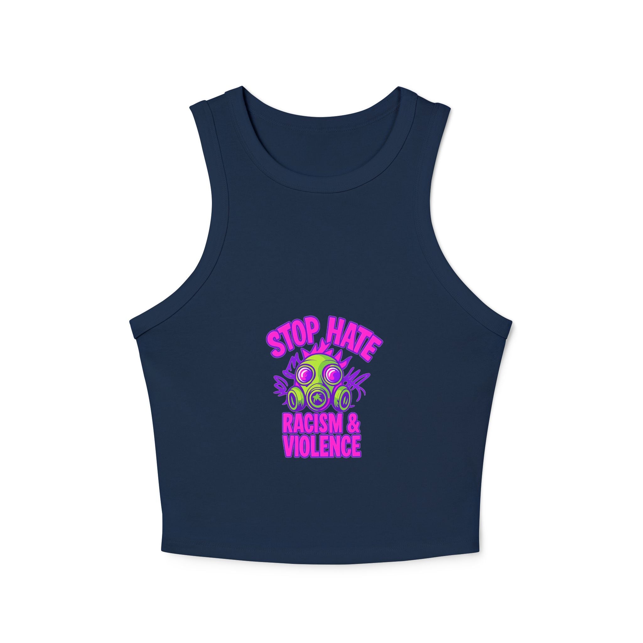 Racer Tank — "Stop Hate" Anti-Racism Gas Mask Graphic