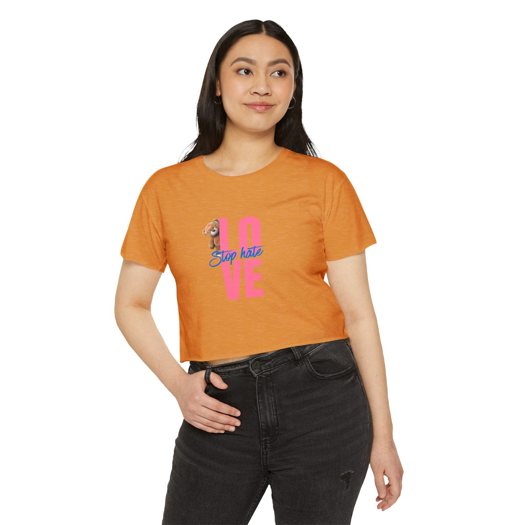 LOVE Festival Crop Top — 'Stop Hate' Pink Teddy Graphic