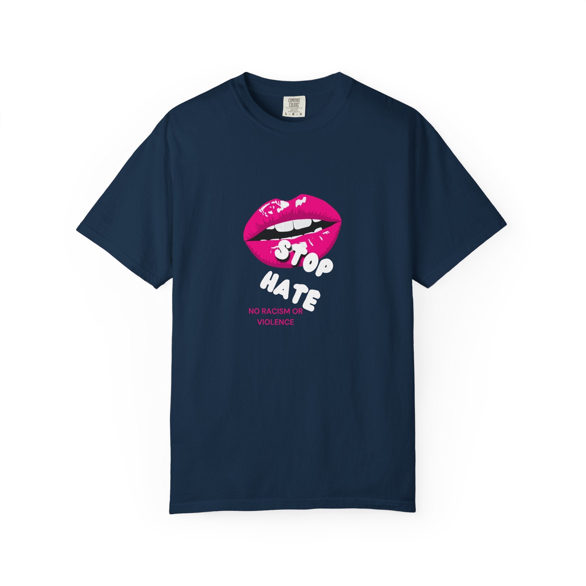 T-Shirt — Pink Lip 'Stop' Graphic Tee (No Racism or Violence)