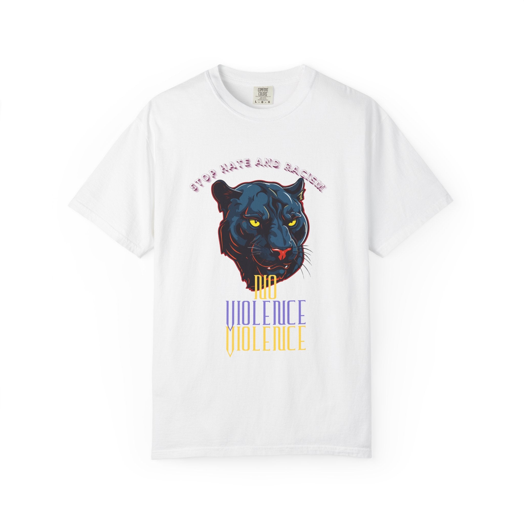 No Violence Panther T-Shirt — Graphic Animal Tee with 'No Violence' Text