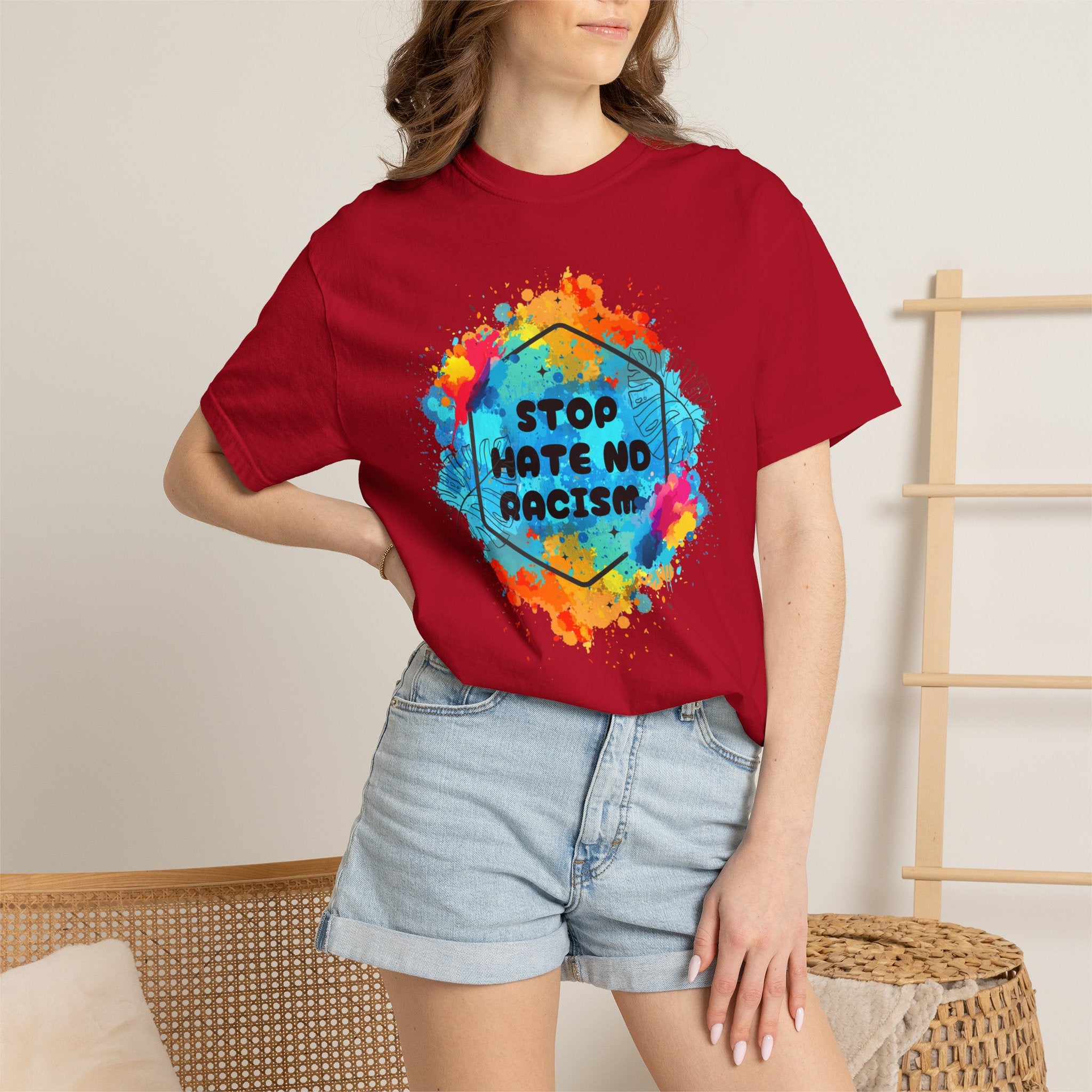 Stop Hate No Racism T-Shirt — Colorful Anti-Racism Statement Tee