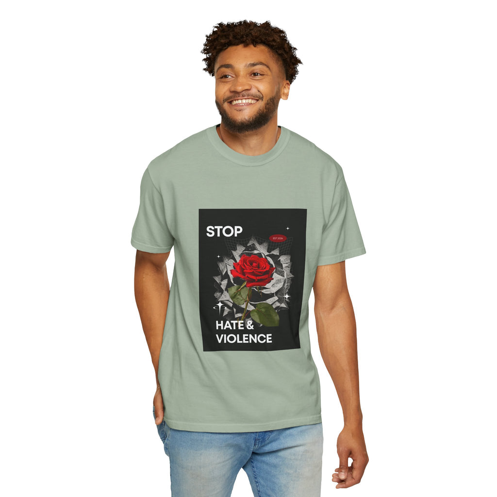 Stop Hate & Violence T-Shirt — Rose Protest Graphic Tee