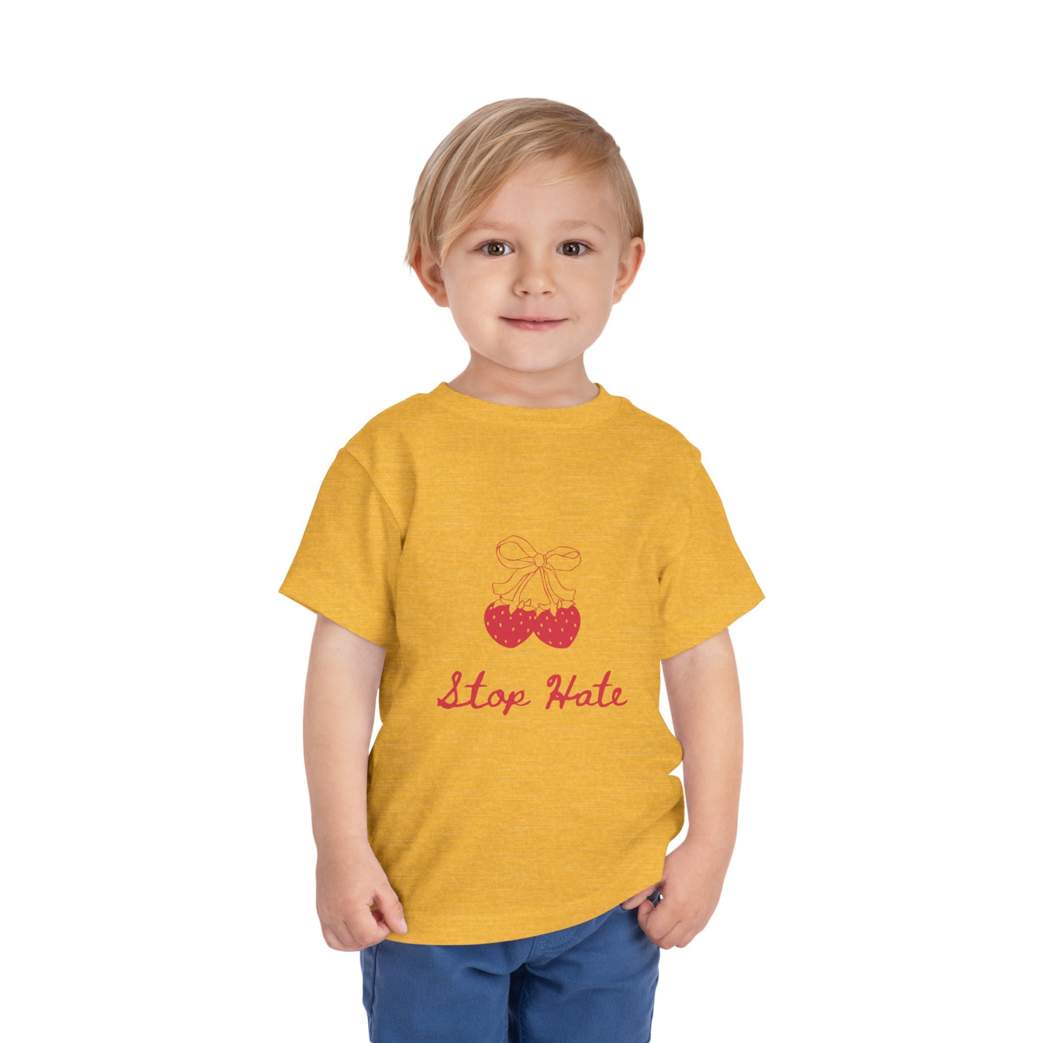 Stop Hate Toddler Tee — Cute Strawberry Heart Graphic Kids Shirt