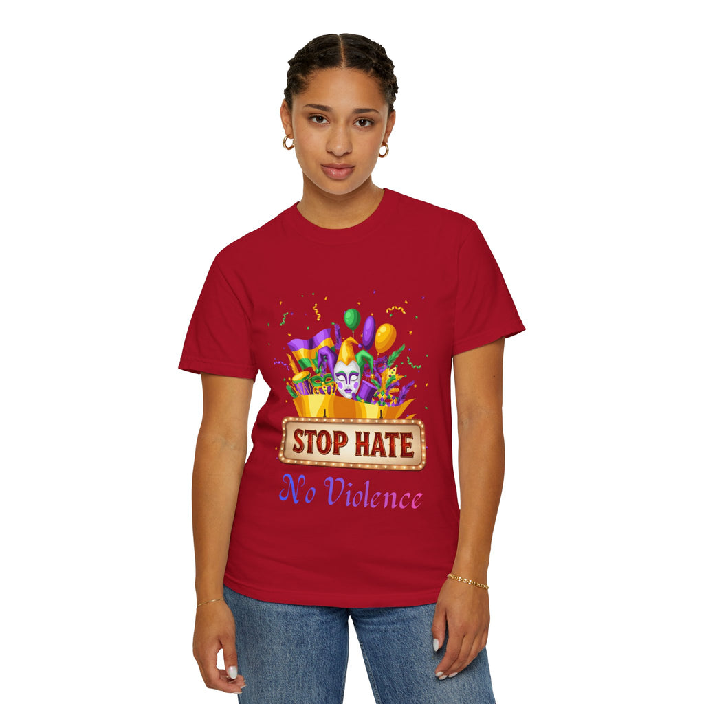 T-Shirt — "Stop Hate, No Violence" Mardi Gras Parade Design