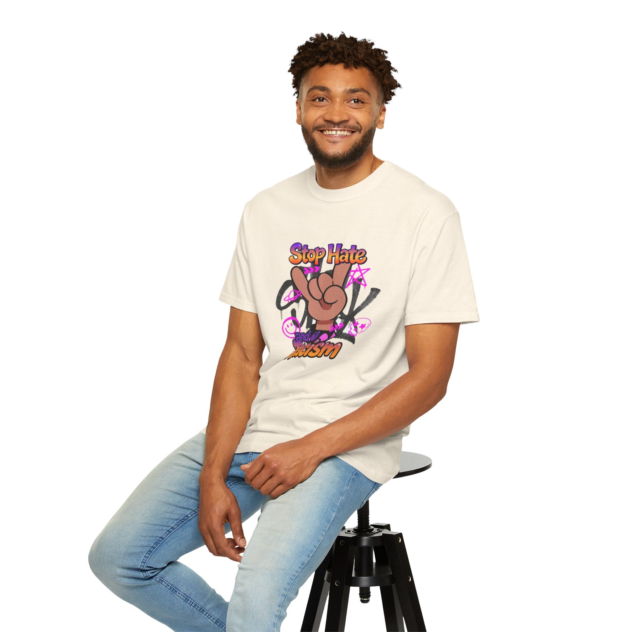 Stop Hate and Racism Graphic T-Shirt – Anti-Racism Solidarity Tee