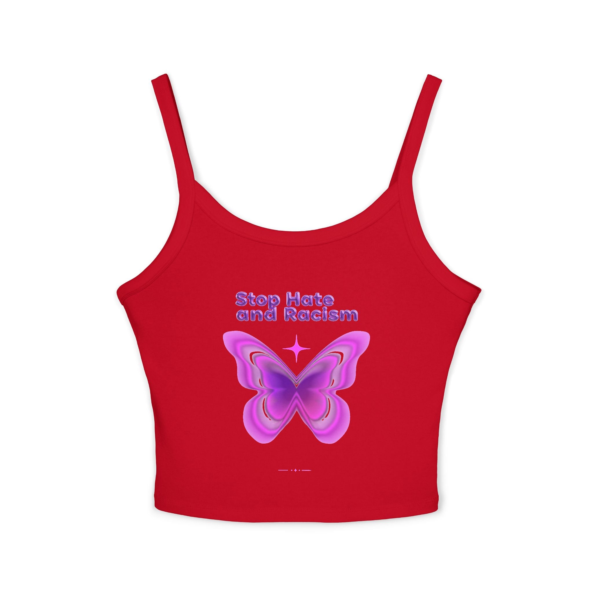 Stop Hate and Racism Butterfly Tank Top — Women's Pink Activist Crop