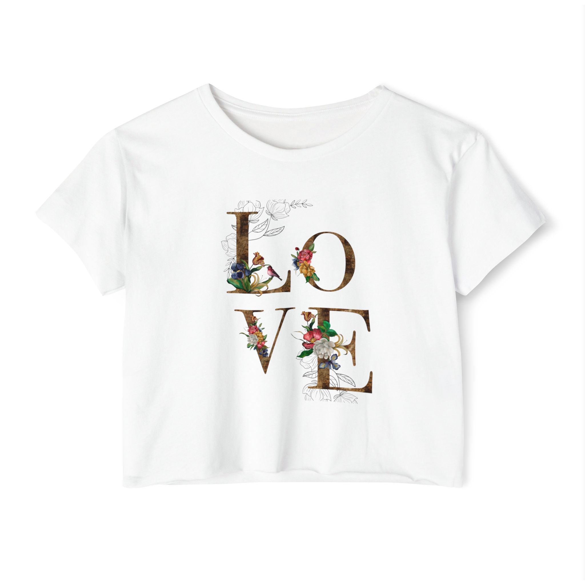 LOVE Floral Crop Top — Women's Festival Graphic Tee