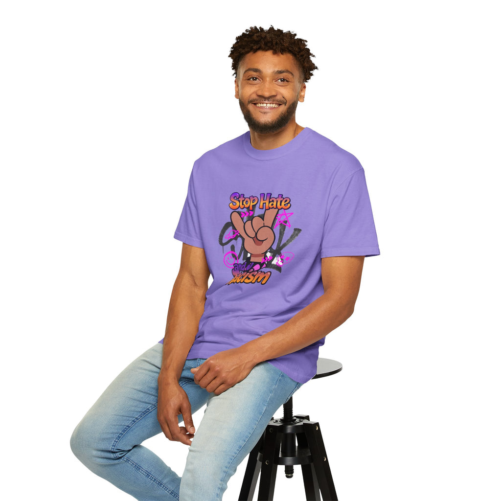 Stop Hate and Racism Graphic T-Shirt – Anti-Racism Solidarity Tee
