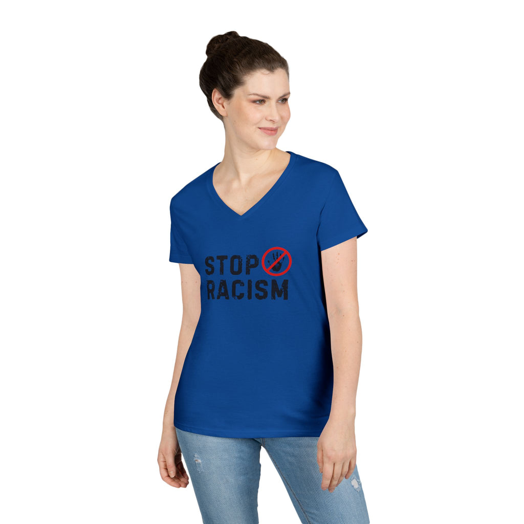 Stop Racism V-Neck T-Shirt — Anti-Racism Message Tee