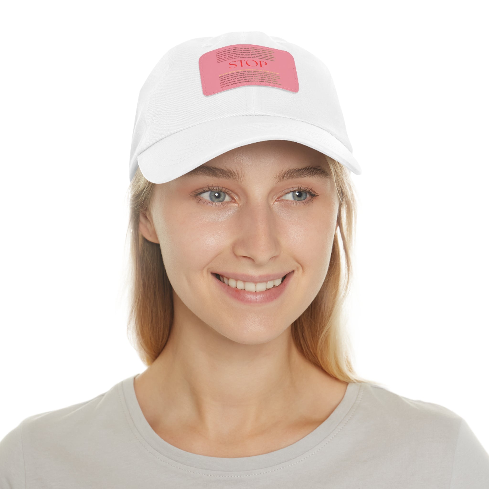 Leather Patch Dad Hat — 'STOP' Embossed Casual Baseball Cap